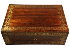 Rare English Regency Writing Desk With Decorative Brass Trim by Wells & Lambe