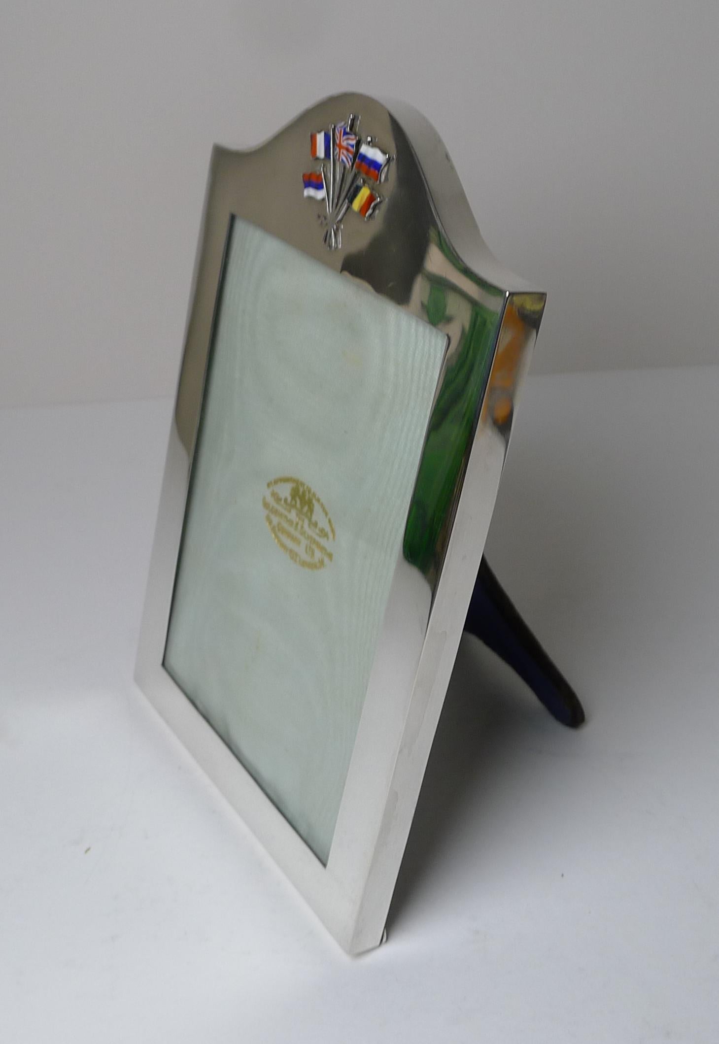 Rare English Silver & Enamel Picture Frame, Allies of 1914 In Good Condition For Sale In Bath, GB