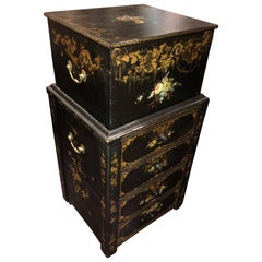 Rare English Two-Piece Ladies Painted Campaign Chest or Travel Companion