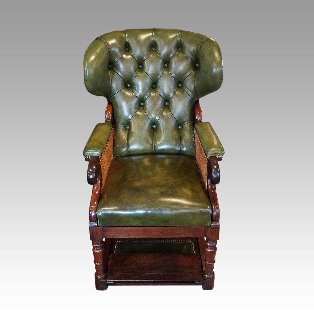 Mid-19th Century Rare English Victorian Mahogany Reclining Library Chair, circa 1840 For Sale