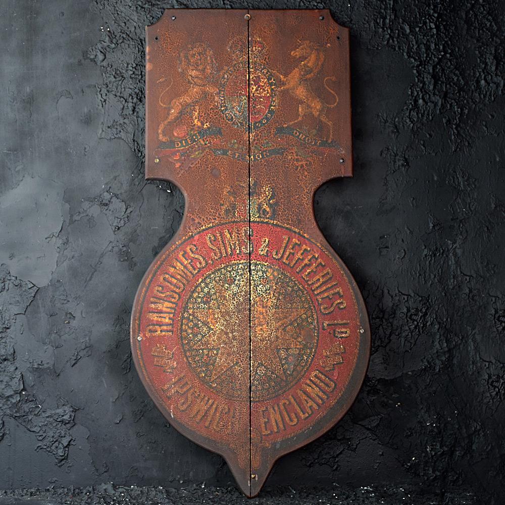 Rare Victorian Advertising Trade Sign  

We share what we love, and we love this rare example of a late Victorian hand painted on wood trade promotional sign for “Ransomes Sims & Jefferies Ltd Ipswich & England. With a central star form, sat above