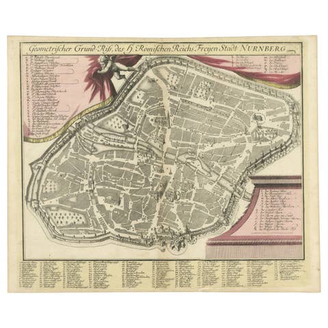 Rare Engraved City Plan of Nuremberg, Bavaria by Christoph Weigel, 1718