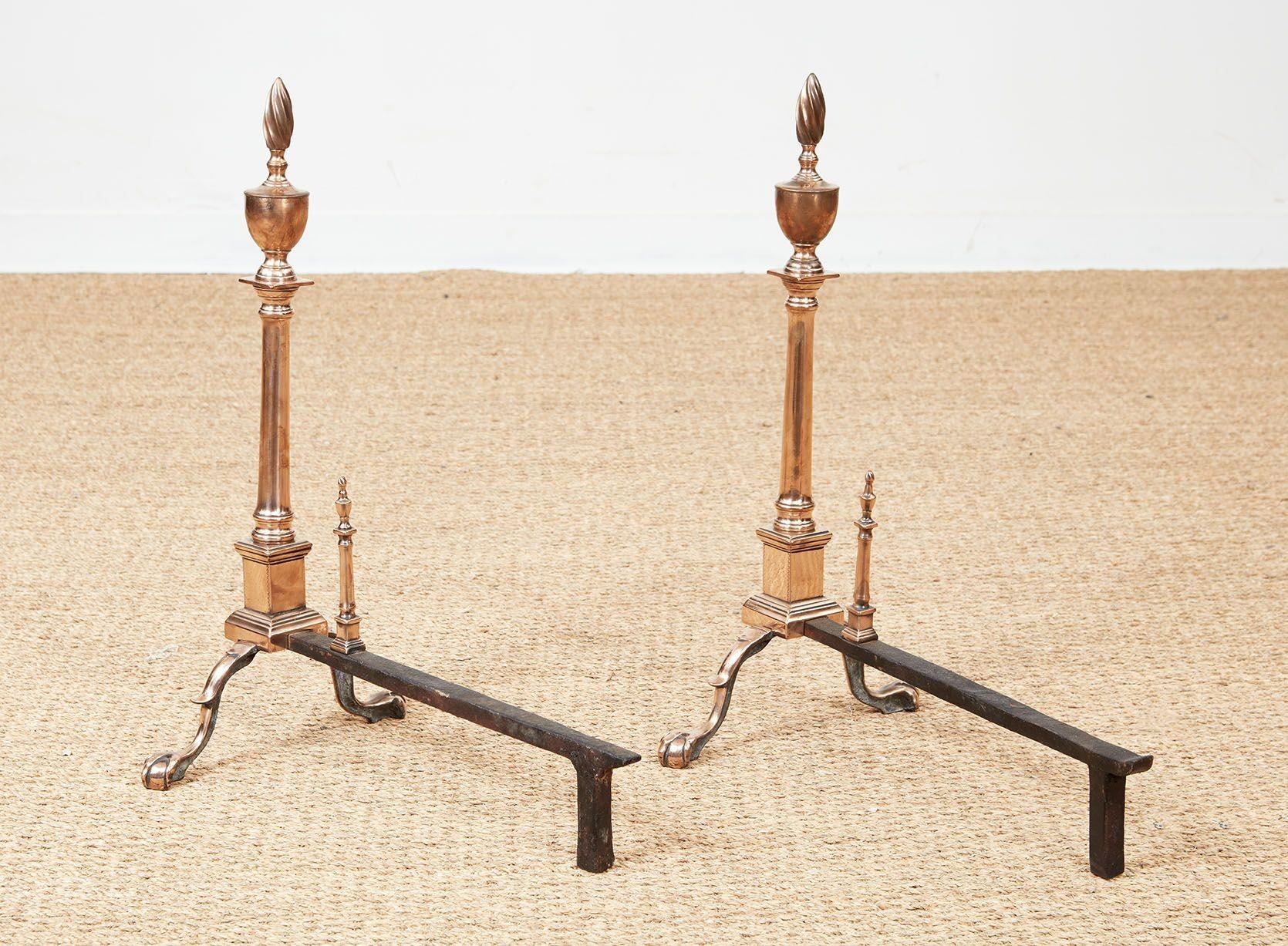 Rare Engraved Federal Bell Metal Andirons For Sale 5