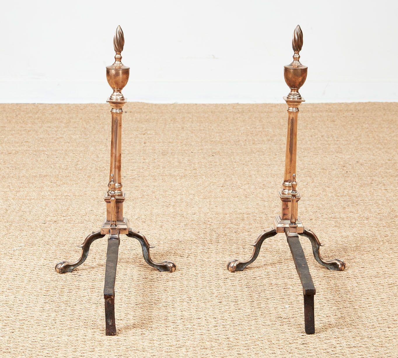Rare Engraved Federal Bell Metal Andirons For Sale 6