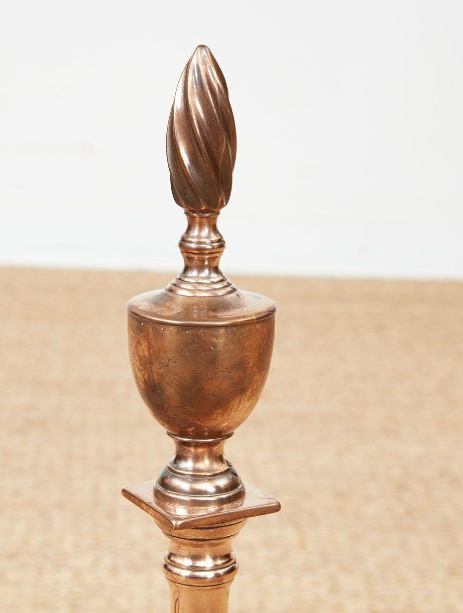 American Rare Engraved Federal Bell Metal Andirons For Sale