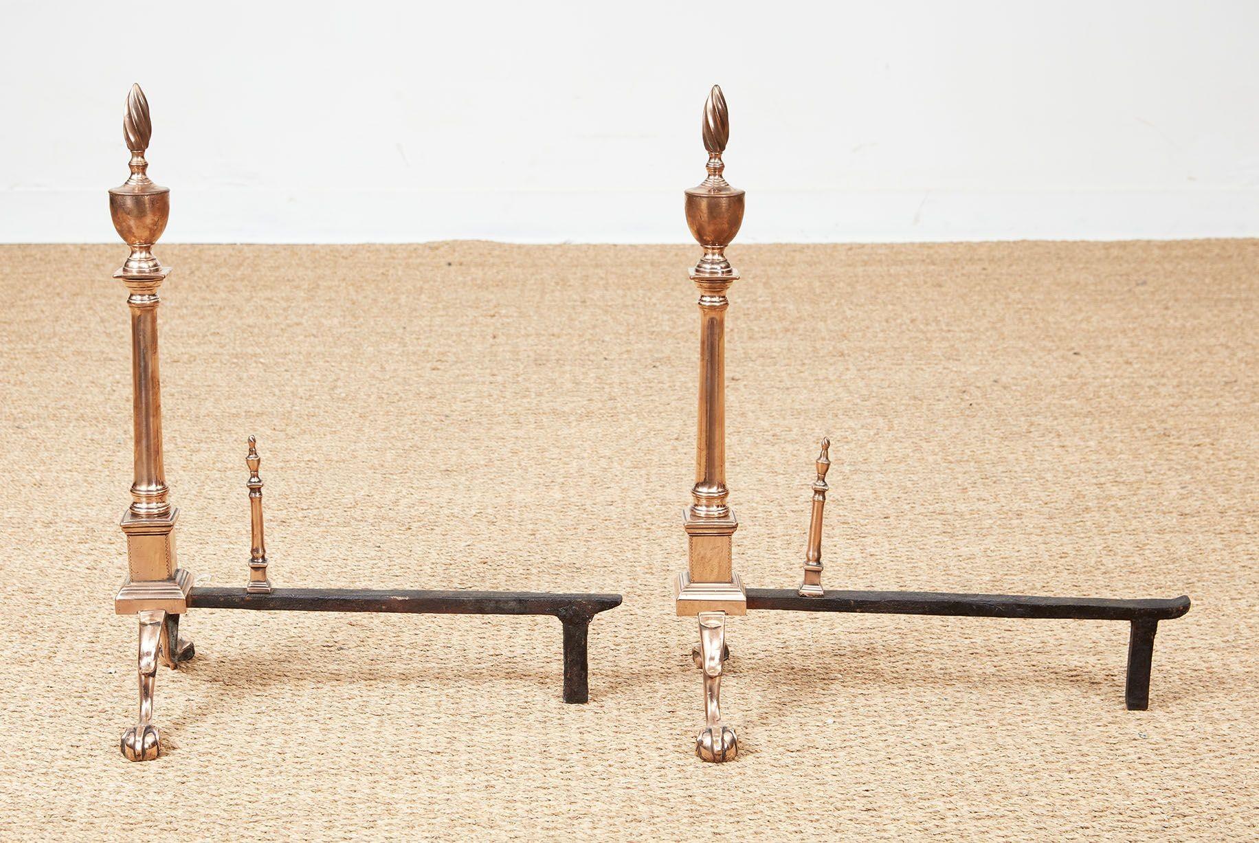 Rare Engraved Federal Bell Metal Andirons For Sale 4