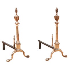 Antique Rare Engraved Federal Bell Metal Andirons