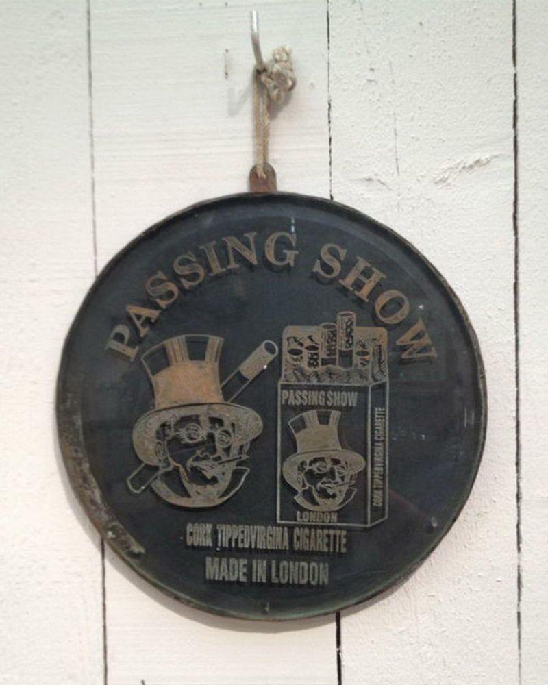 English Rare Engraved Glass on Metal Sign from a London Cigarette's Seller, circa 1900 For Sale