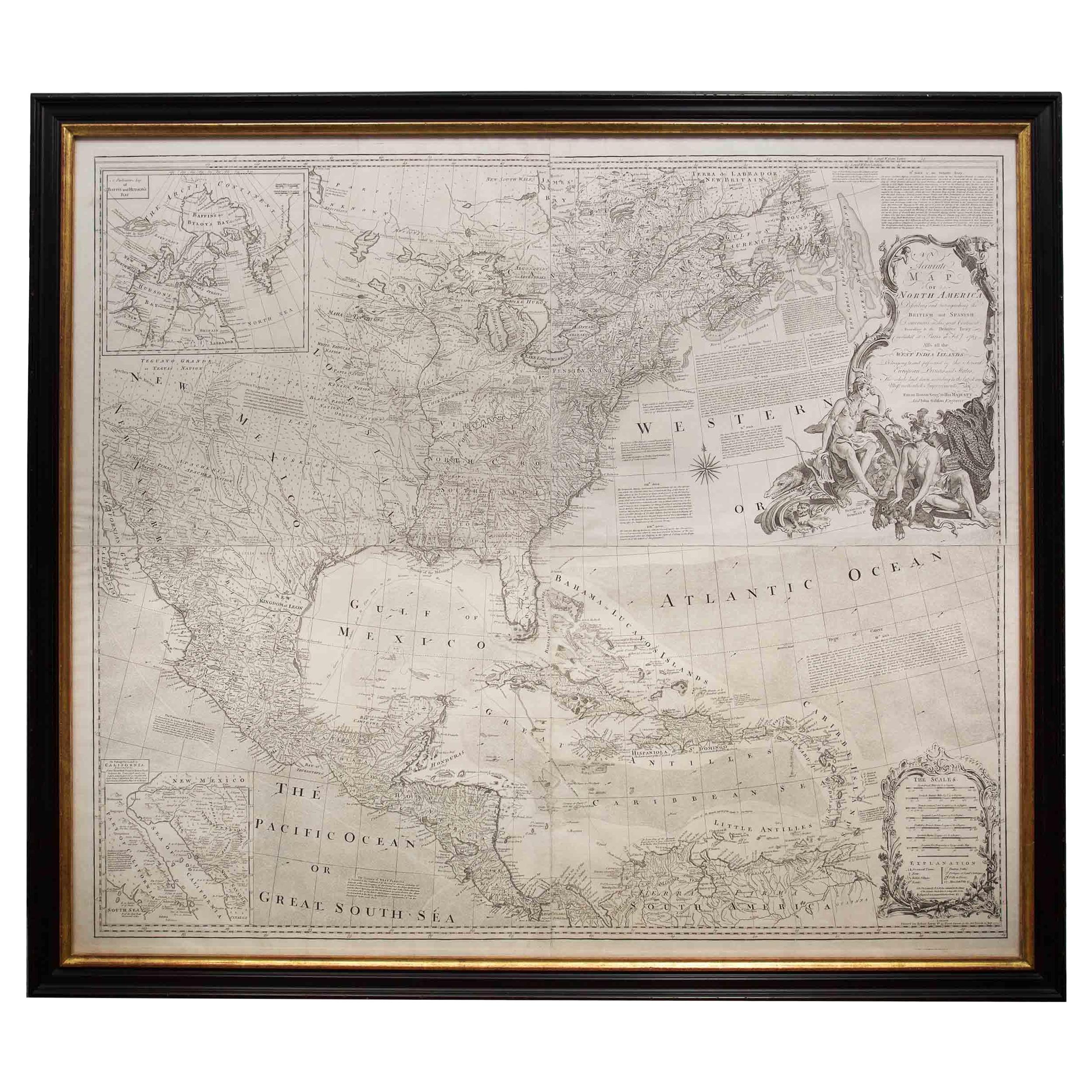 Rare Engraved "Map of North America", Emanuel Bowen & John Gibson Published 1776