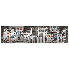 Rare engraved zinc bas-relief in 8 parts, signed by  NERONE and PATUZZI, 1973
