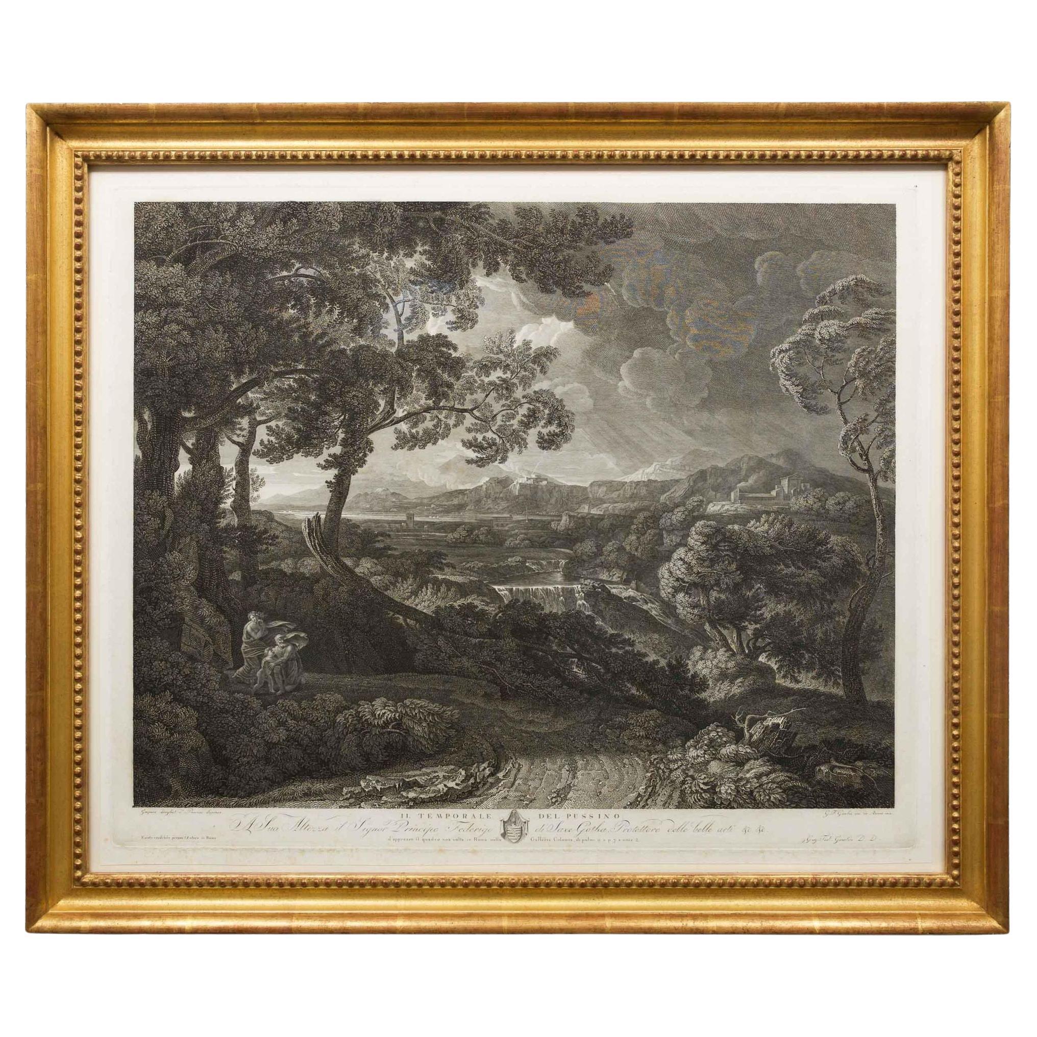 Rare Engraving "Il Temporale Del Pussino" by Wilhelm Gmelin After Poussin circa For Sale