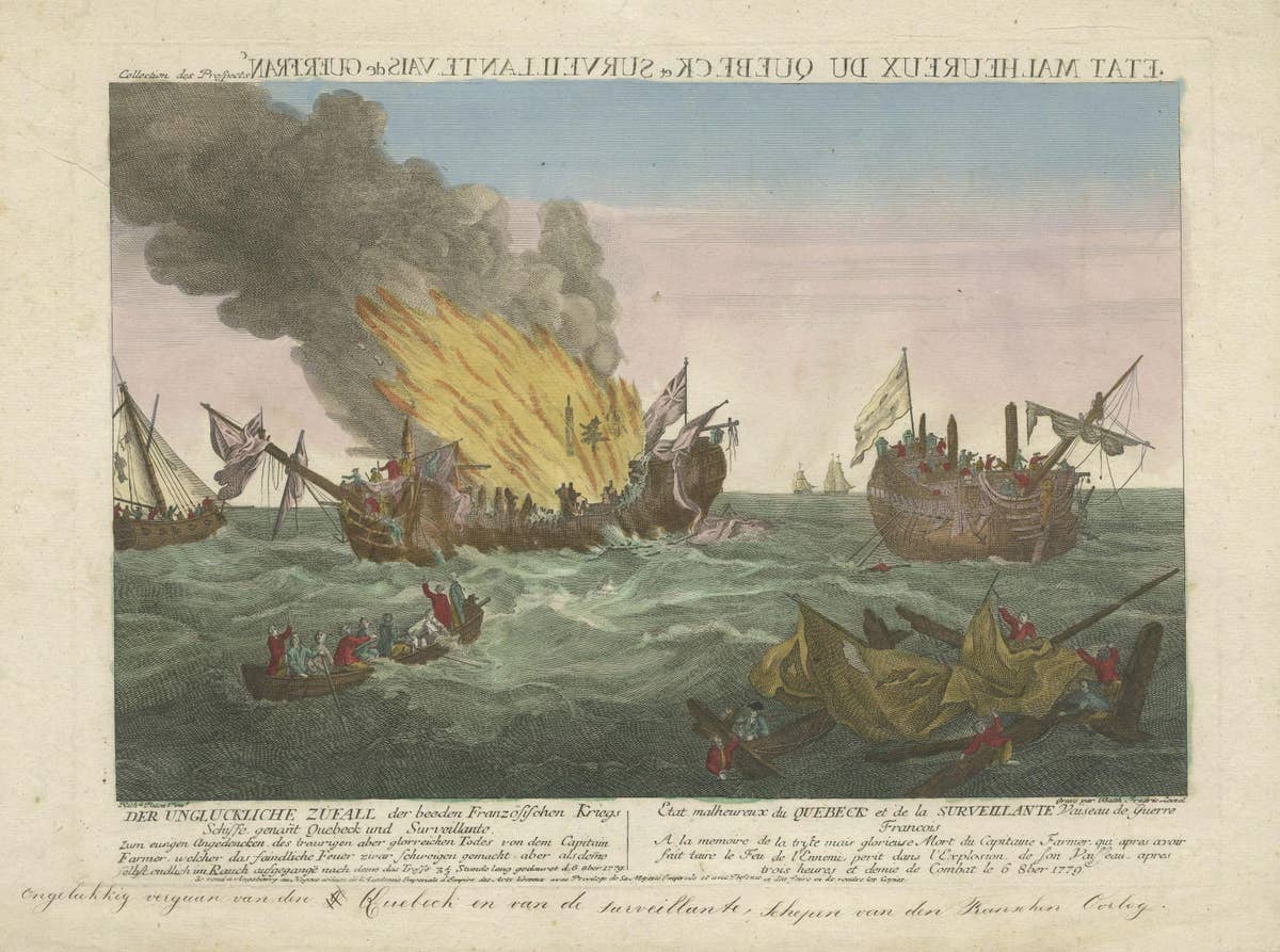 Rare Engraving of a Famous Battle Near Ushant Between the French and British