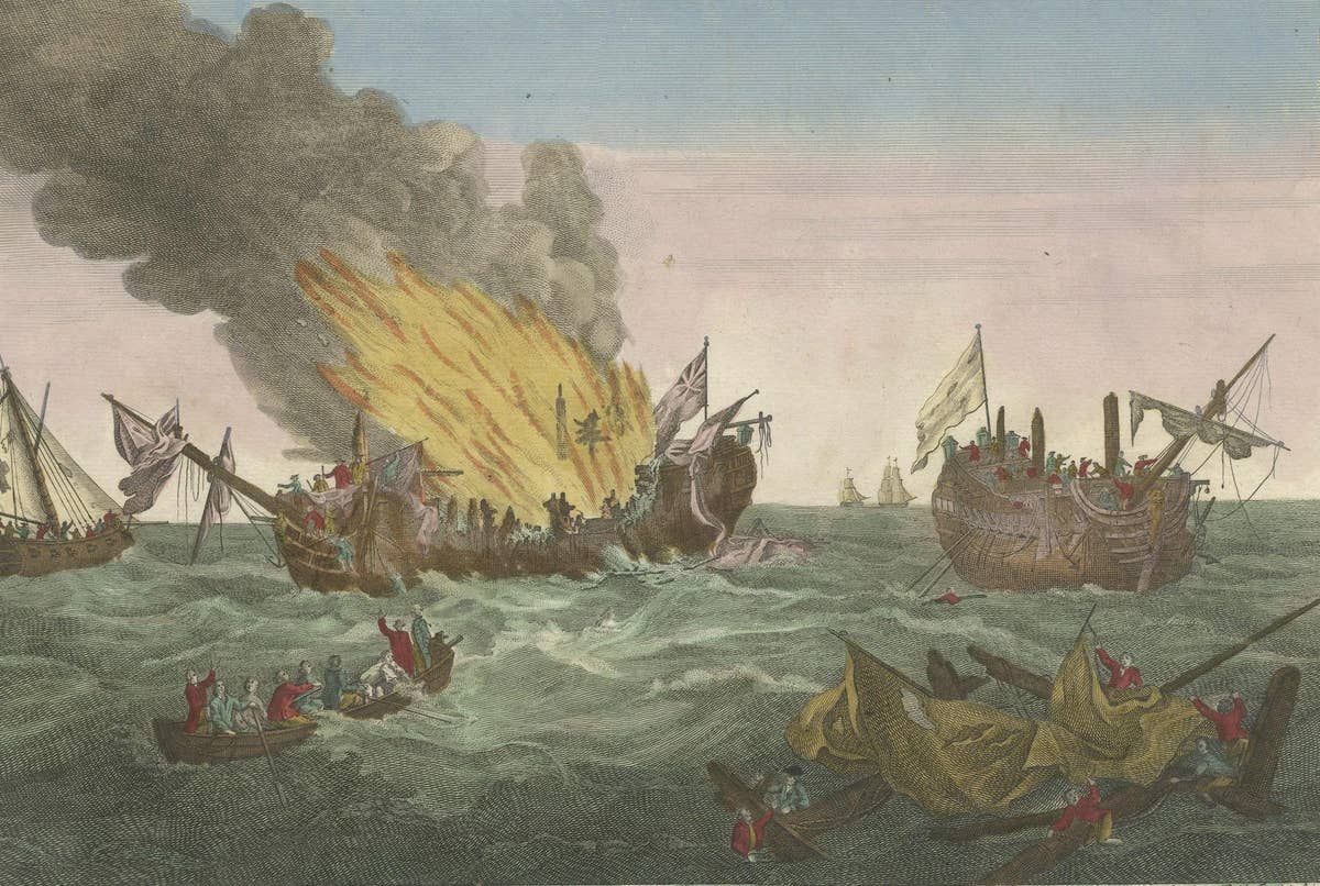 Rare Engraving of a Famous Battle Near Ushant Between the French and British