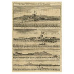 Rare Engraving of Dutch and Danish Forts on the West African Gold Coast, 1744