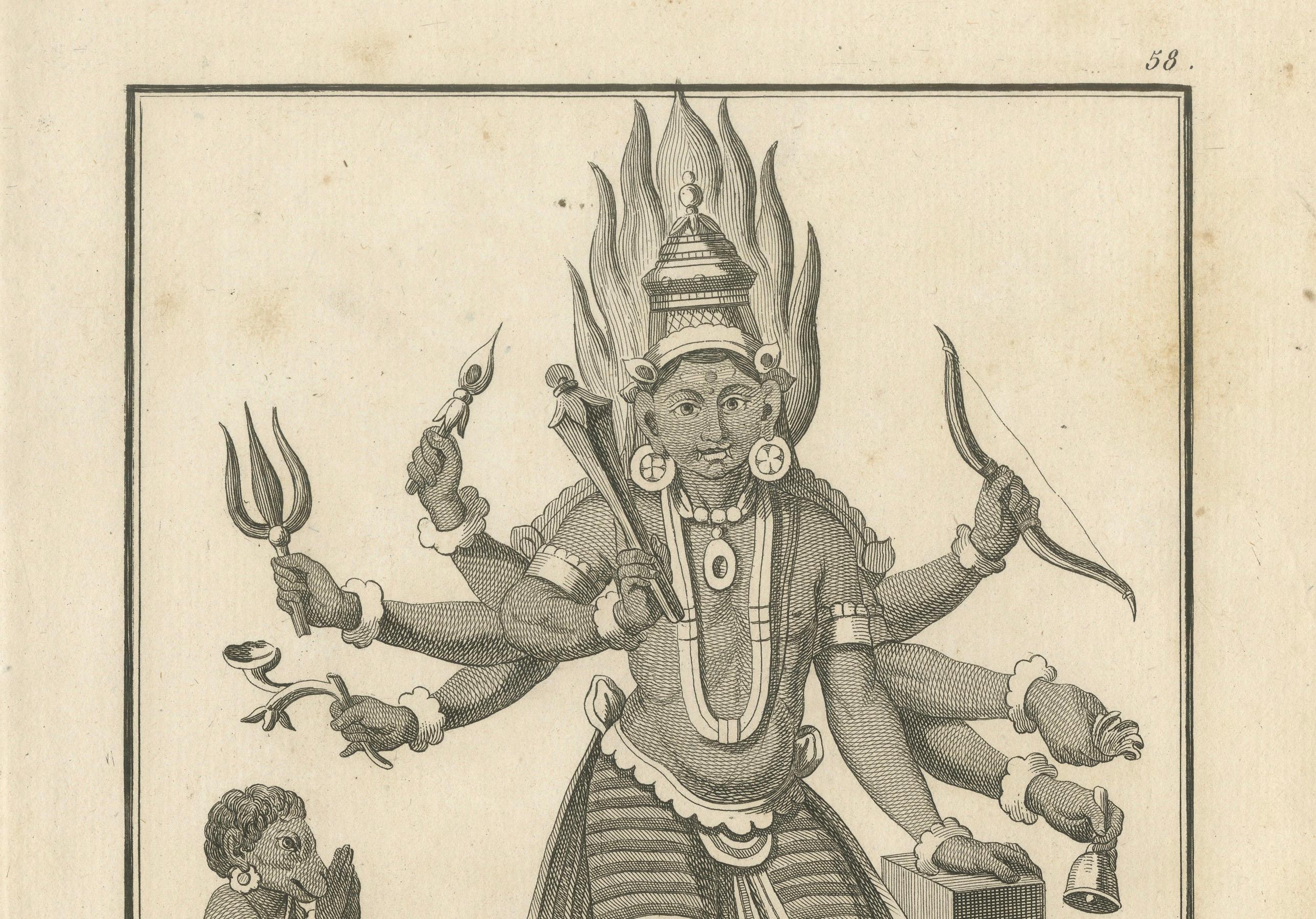 Rare gravure de Sonnerat de 1782 représentant la divinité hindoue Virapatrin, estampe ancienne

Description : Cette étonnante gravure ancienne, intitulée 