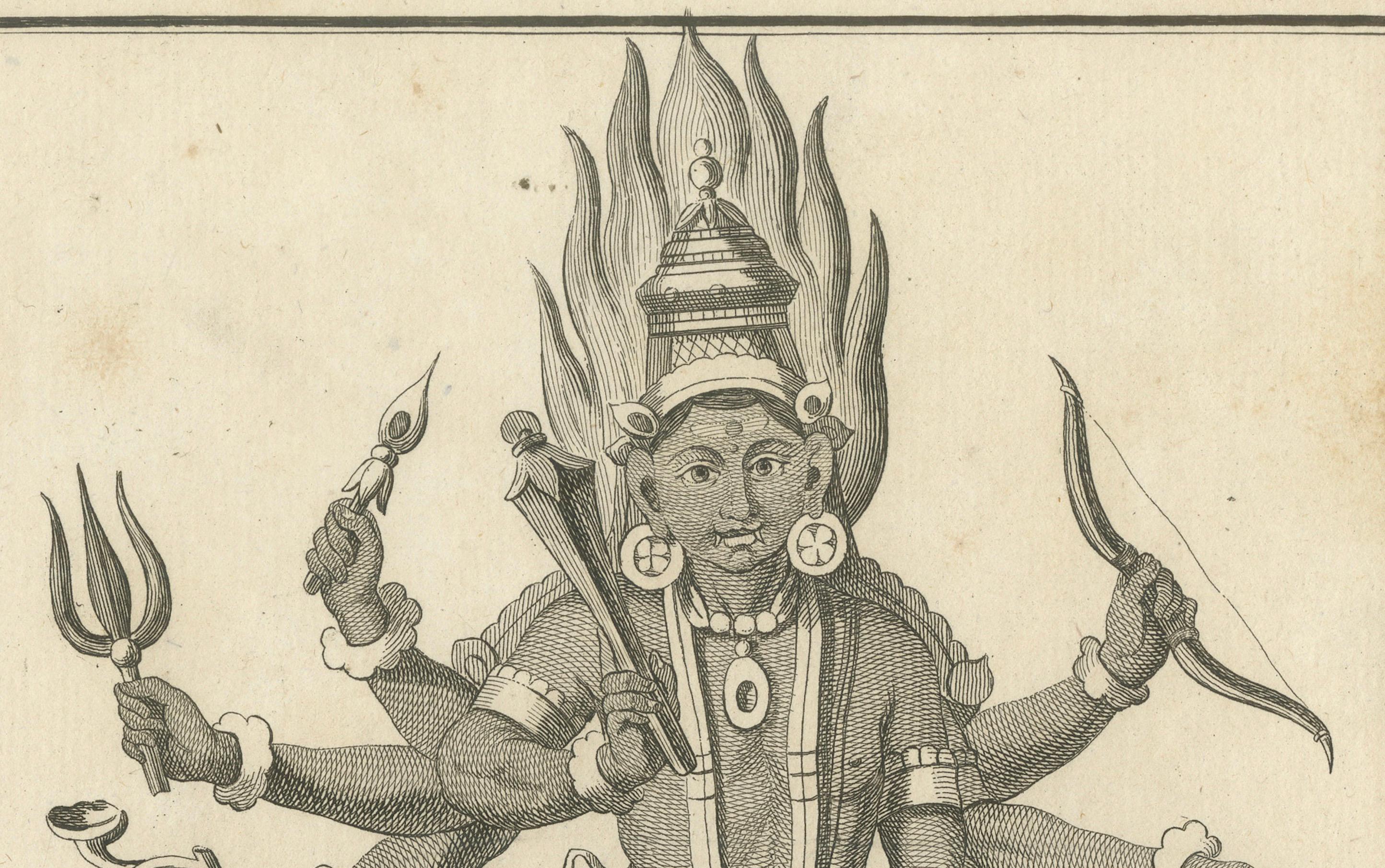 Début du XIXe siècle Rare gravure de la divinité hindoue Virapatrin, édition ancienne publiée en 1806 en vente