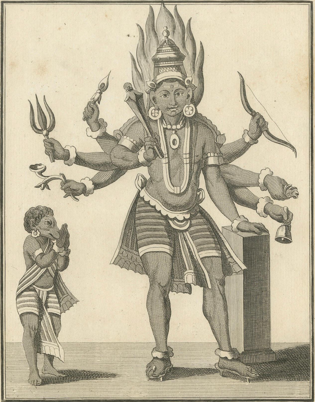 Papier Rare gravure de la divinité hindoue Virapatrin, édition ancienne publiée en 1806 en vente