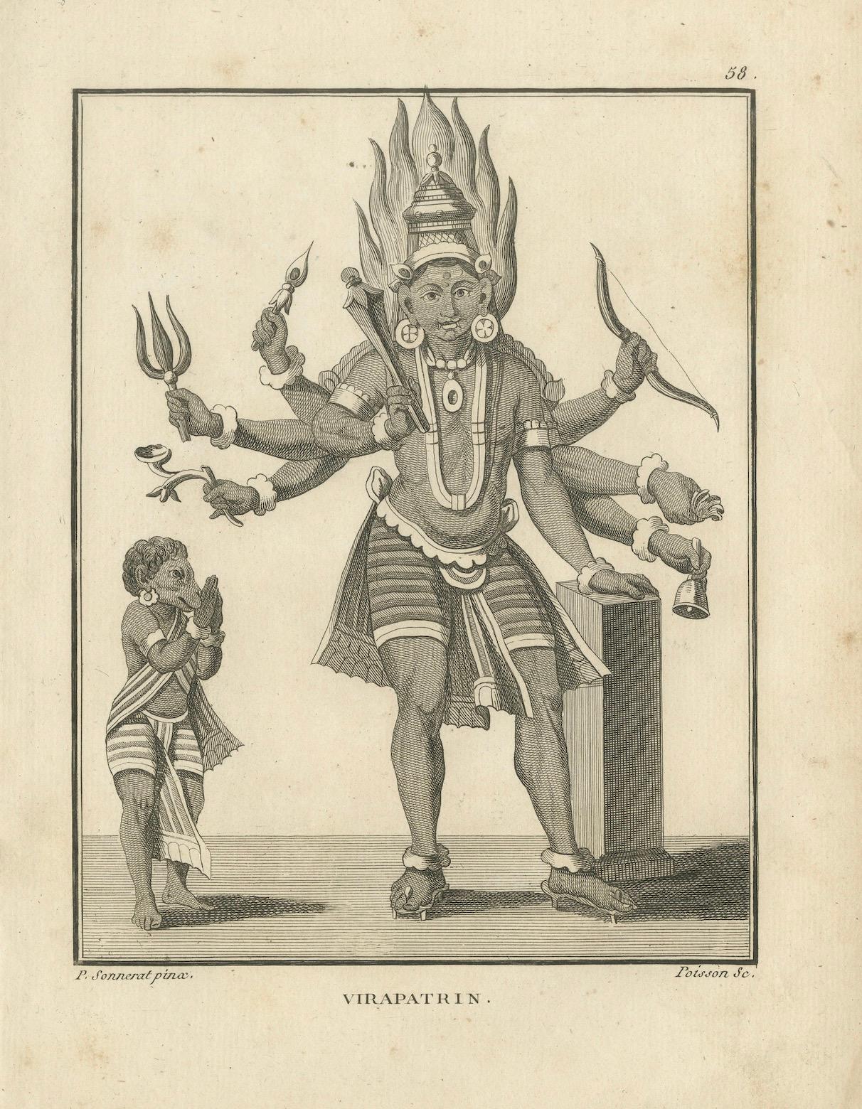 Rare gravure de la divinité hindoue Virapatrin, édition ancienne publiée en 1806 en vente 1