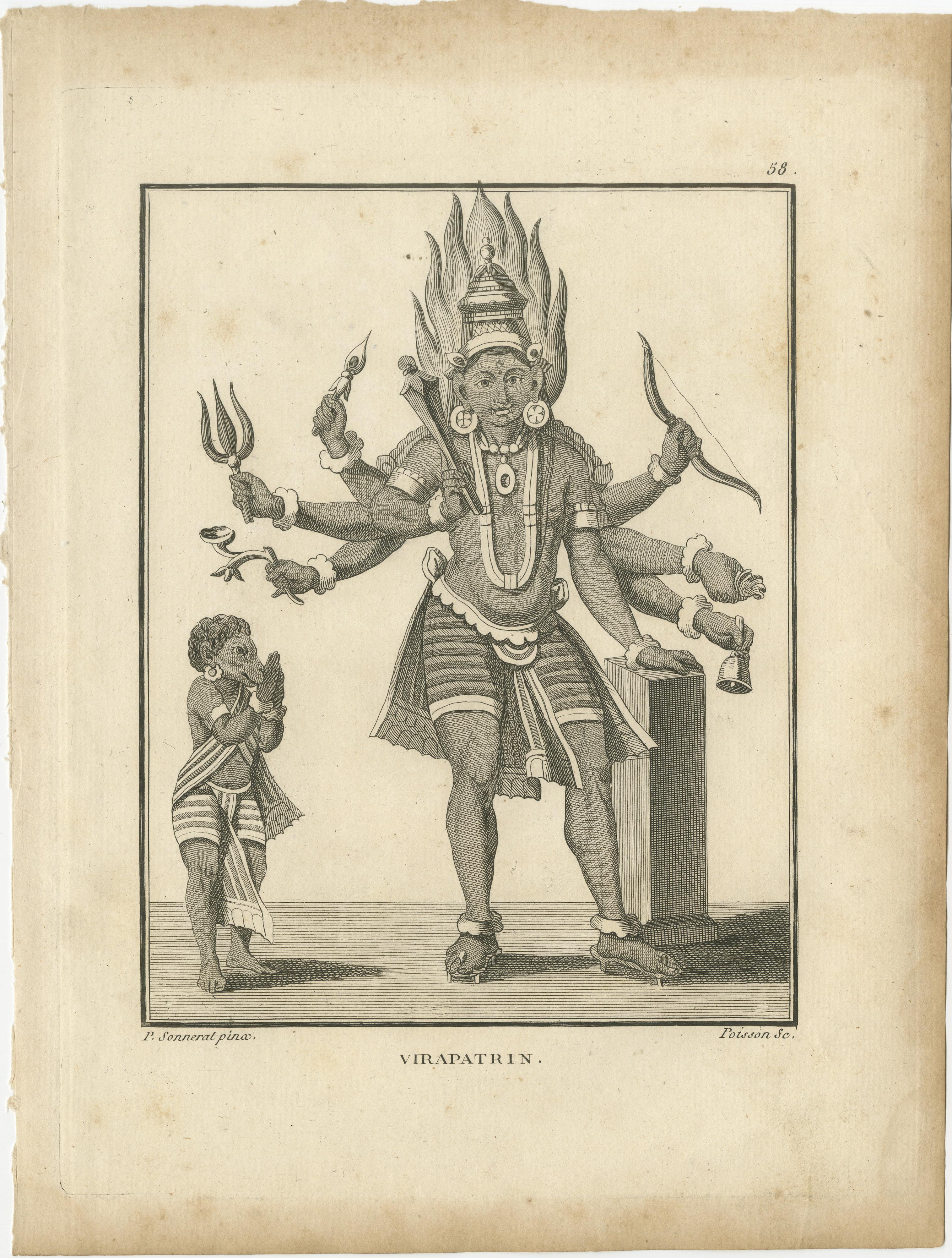 Rare gravure de la divinité hindoue Virapatrin, édition ancienne publiée en 1806 en vente 2