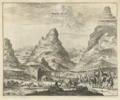 Rara incisione del Monte Sinai con il monastero di Santa Caterina e i beduini, 1680