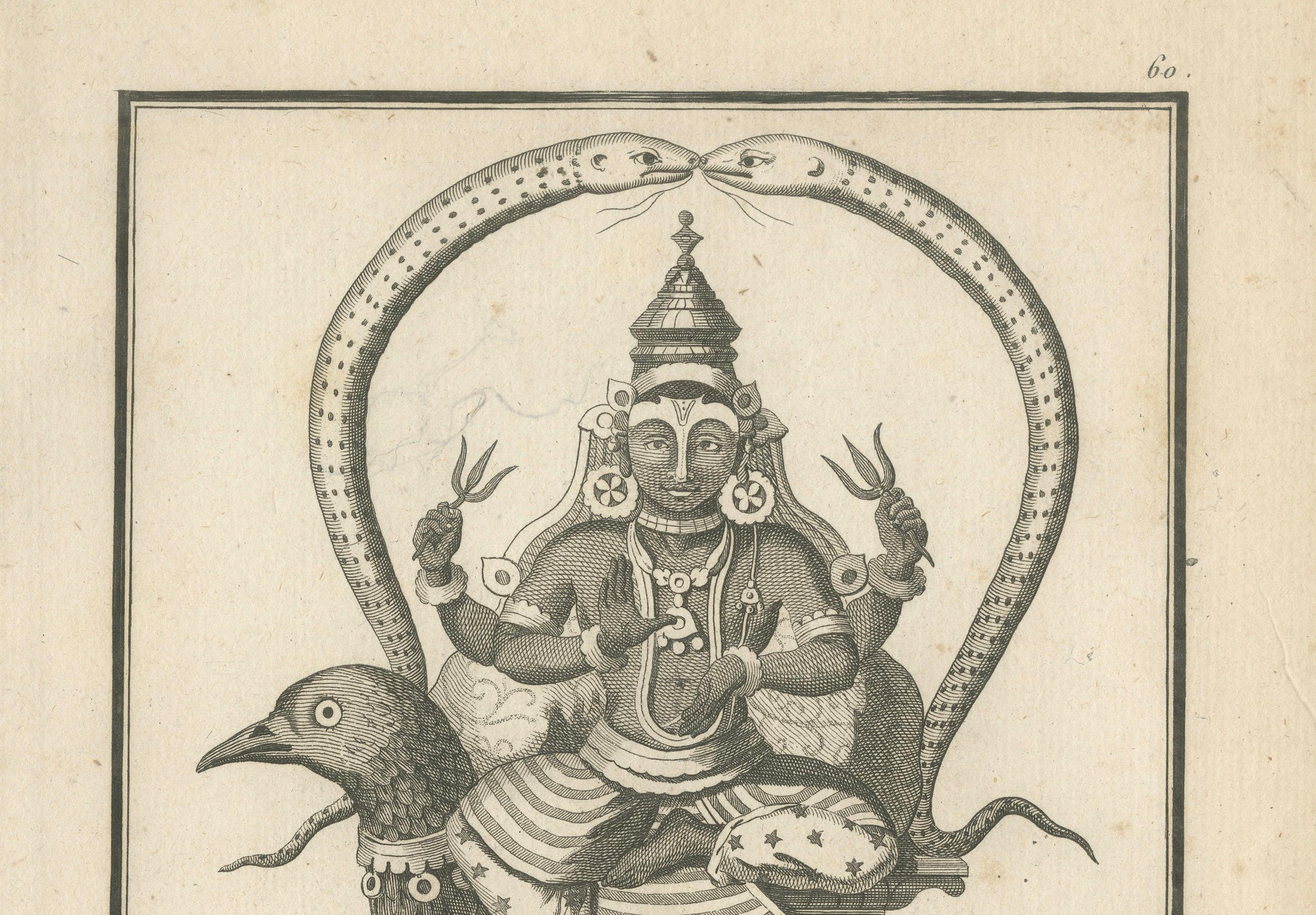 Titre : Rare gravure de Sonnerat de 1782 représentant Sani, divinité hindoue sur un corbeau

Description : Cette captivante estampe ancienne, intitulée 