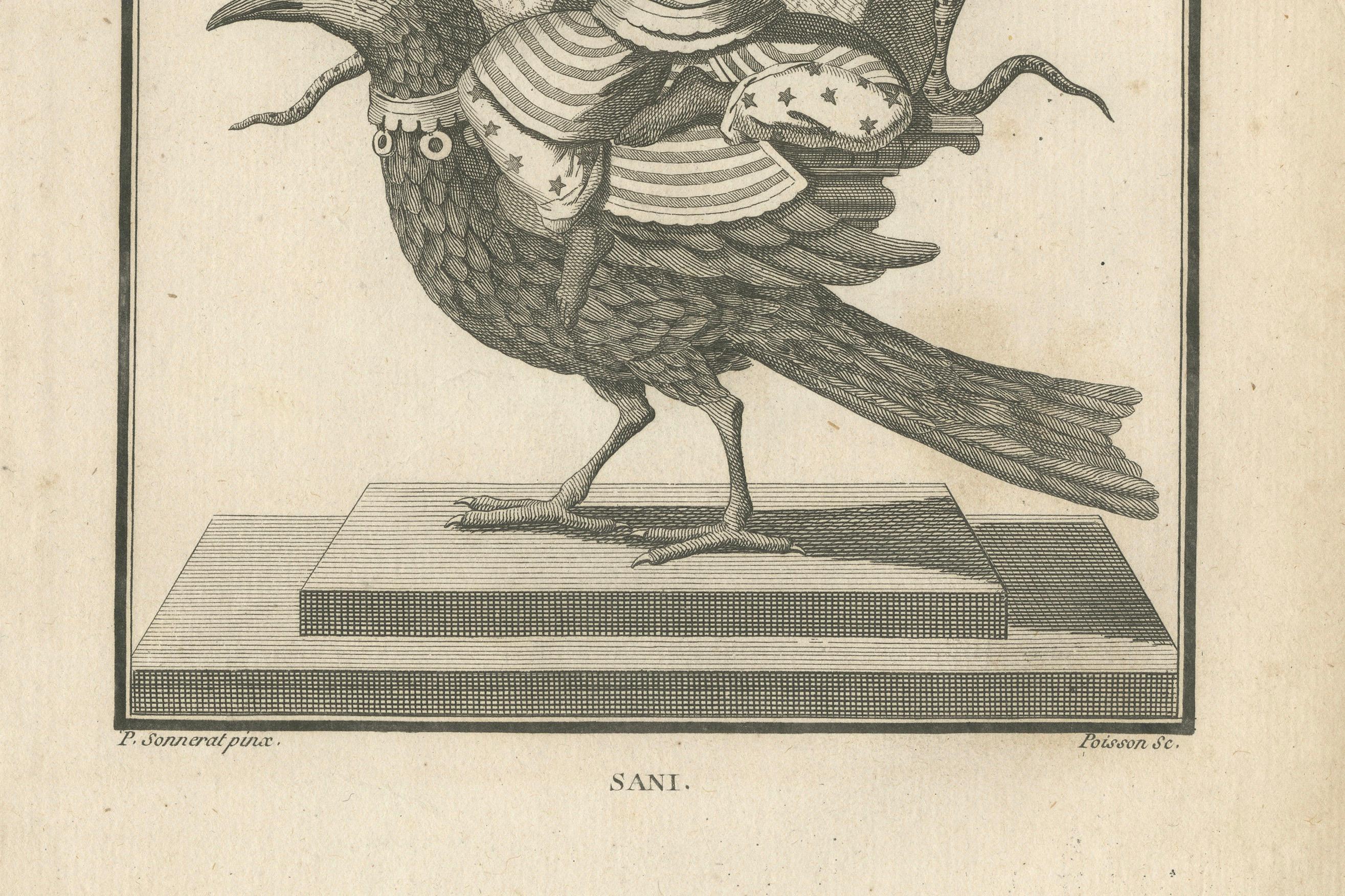 Gravé Rare gravure ancienne de Sani, divinité hindoue sur raton laveur, 1806 en vente