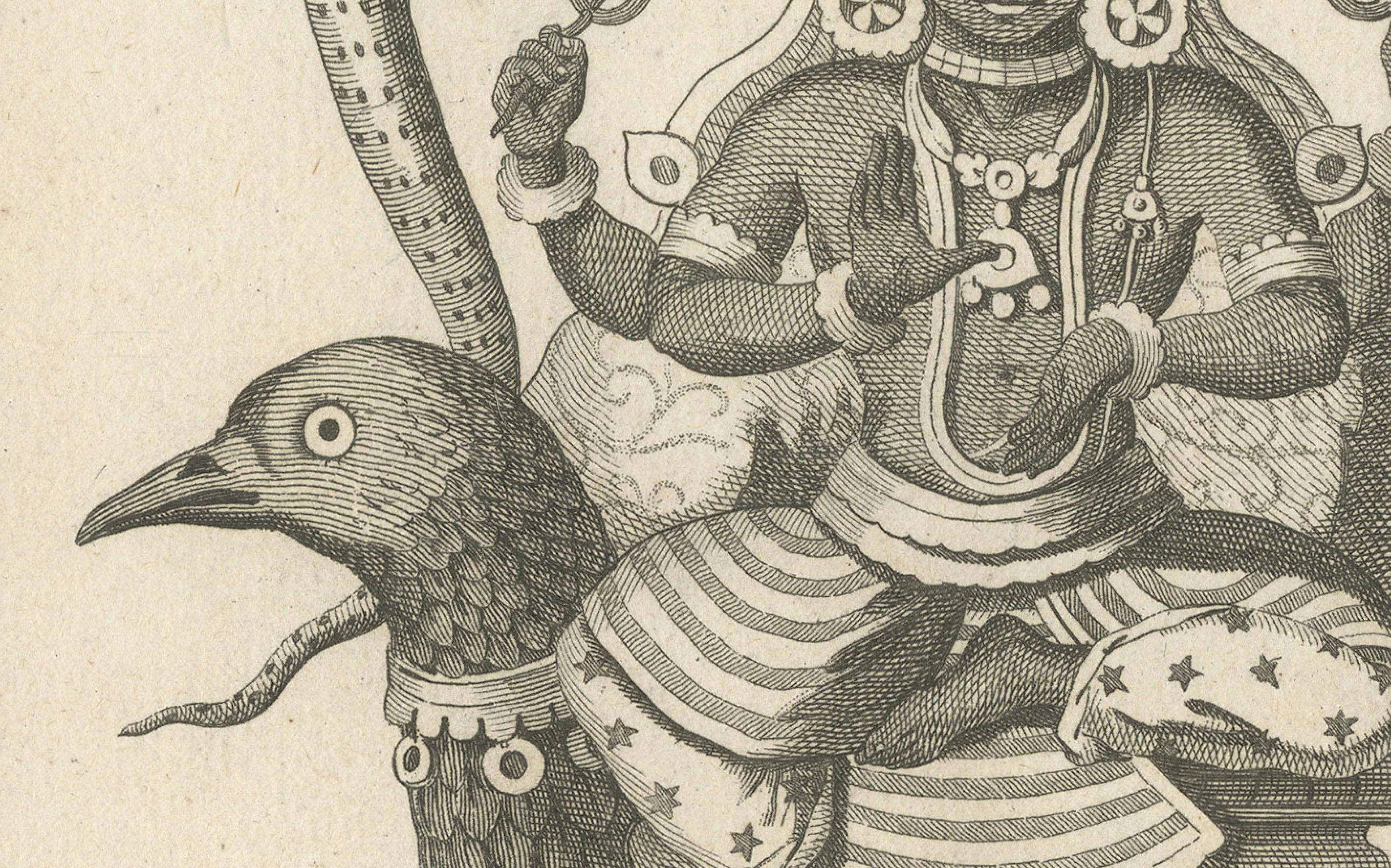 Rare gravure ancienne de Sani, divinité hindoue sur raton laveur, 1806 Bon état - En vente à Langweer, NL