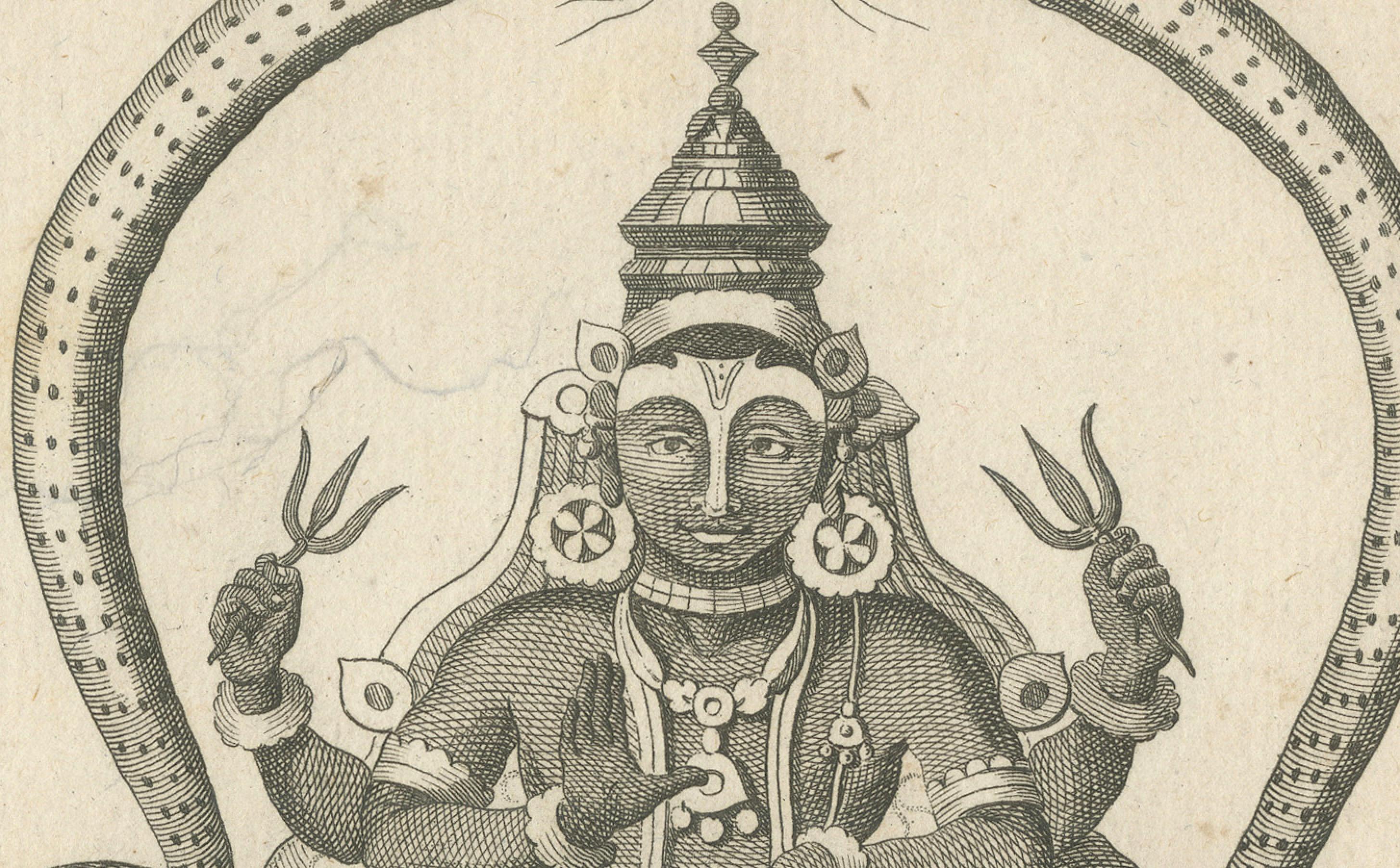 Début du XIXe siècle Rare gravure ancienne de Sani, divinité hindoue sur raton laveur, 1806 en vente