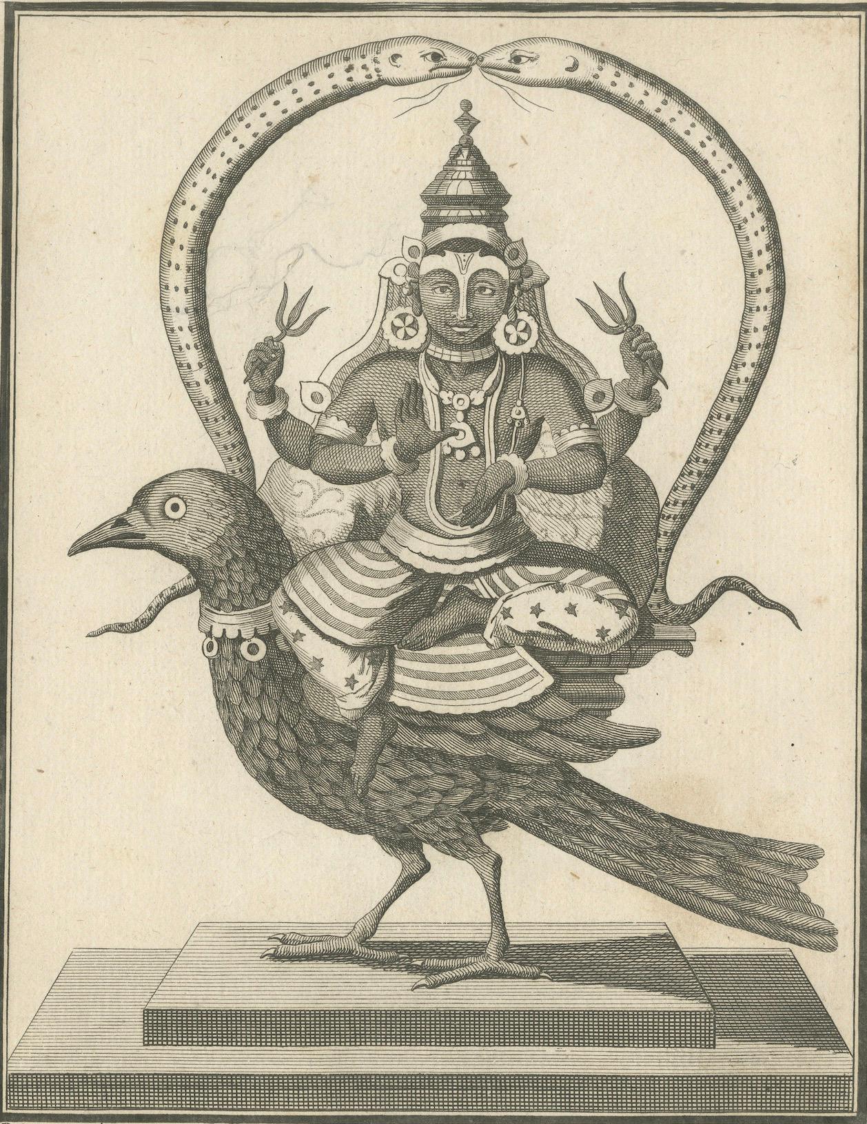Papier Rare gravure ancienne de Sani, divinité hindoue sur raton laveur, 1806 en vente