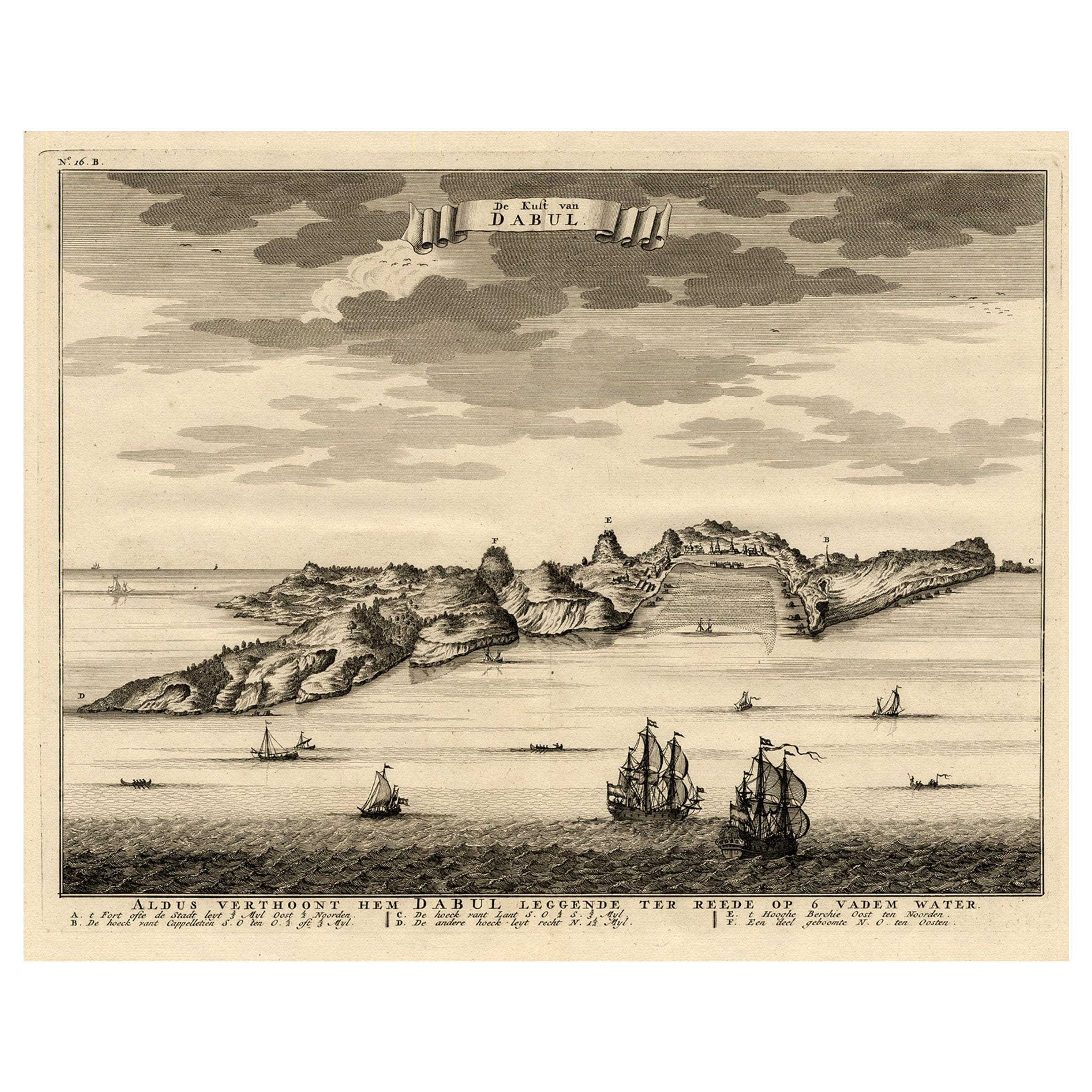 Rare gravure de la côte de Dabhol ou Dabul,  Ratnagiri, Maharashtra en Inde