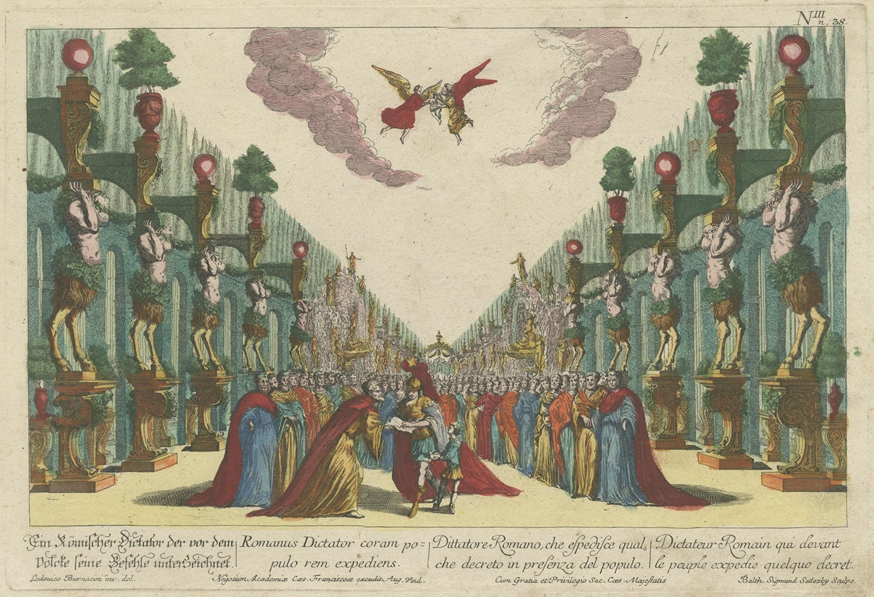Seltener Gravur der Oper über den Geburt der Herzogin von Österreich, 1678 im Zustand „Gut“ im Angebot in Langweer, NL