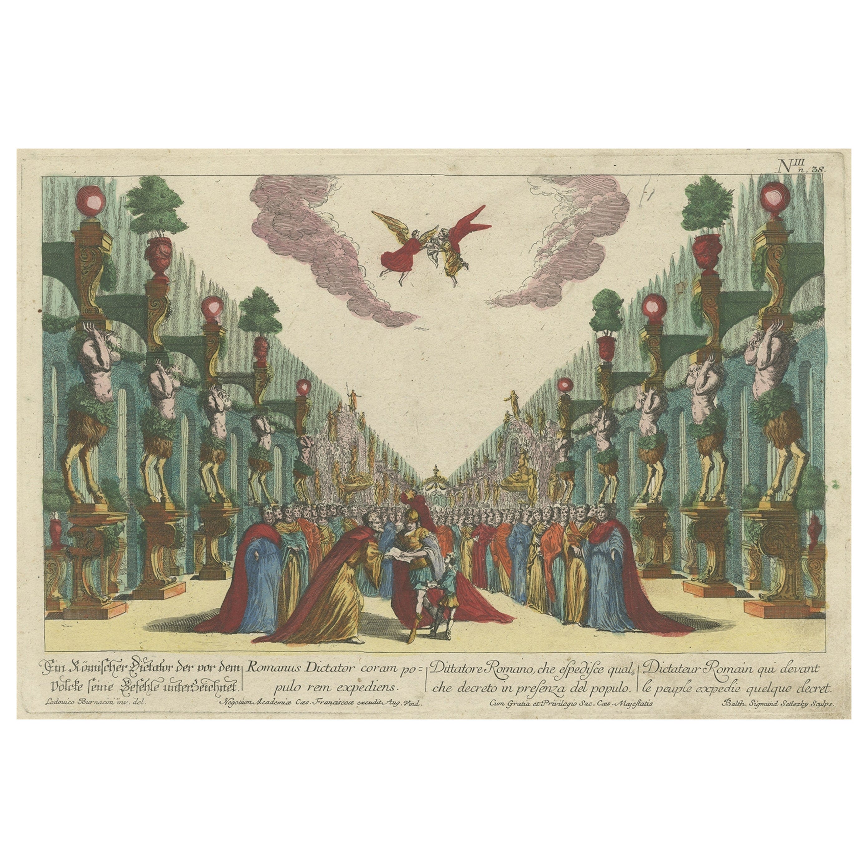 Rare Engraving of The Opera about The Birth of The Archduchess of Austria, 1678
