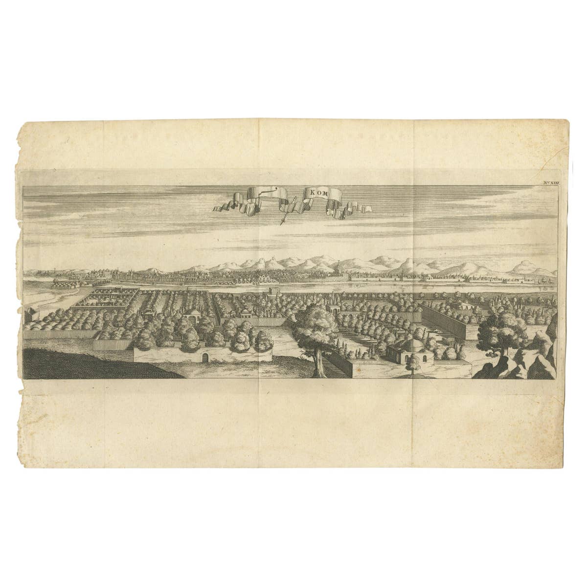 Rare Engraving with a View of the City of Kom in Egypt