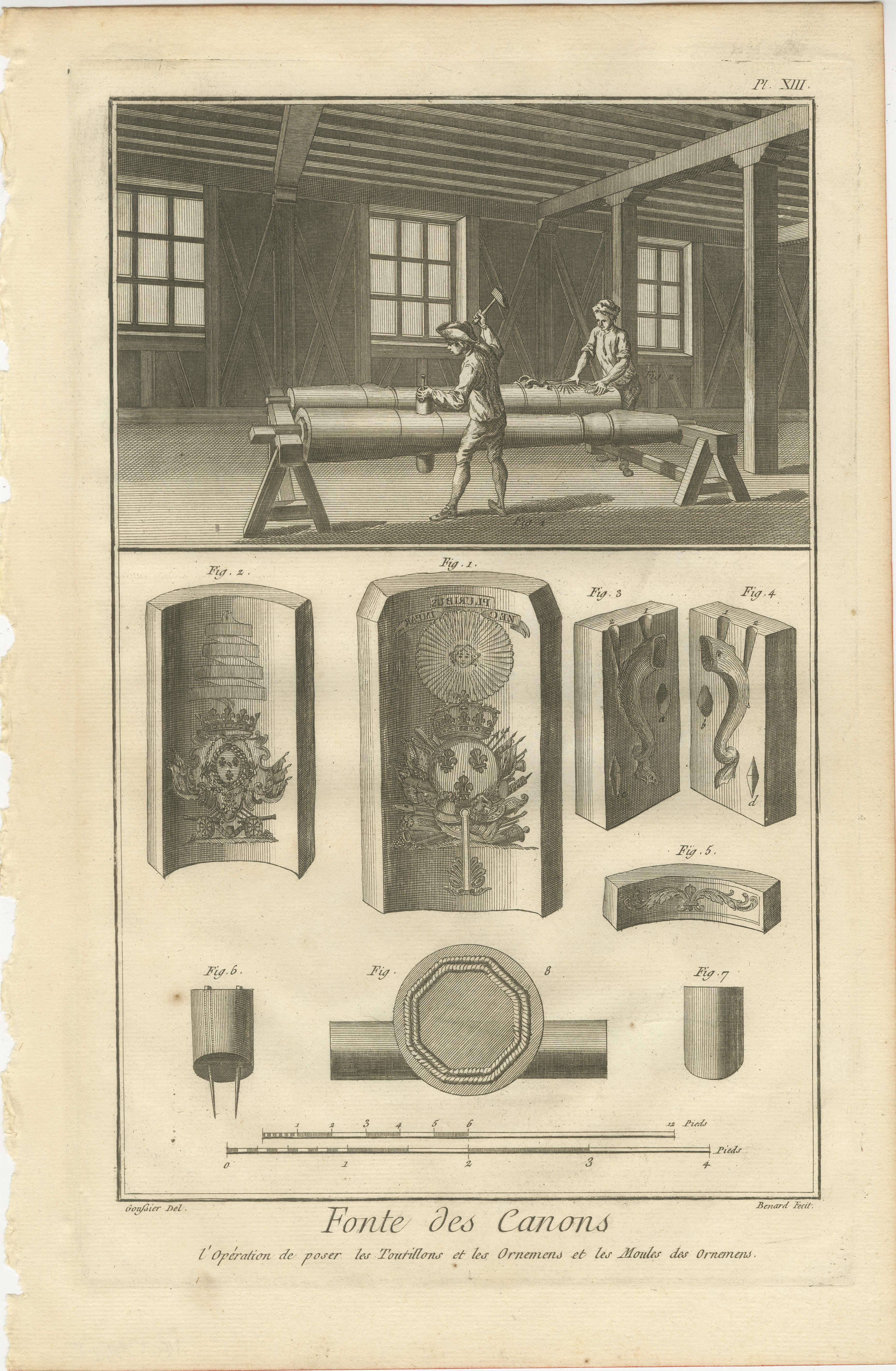Gravures rares représentant le processus complexe de fabrication de canons, vers 1770 Bon état - En vente à Langweer, NL