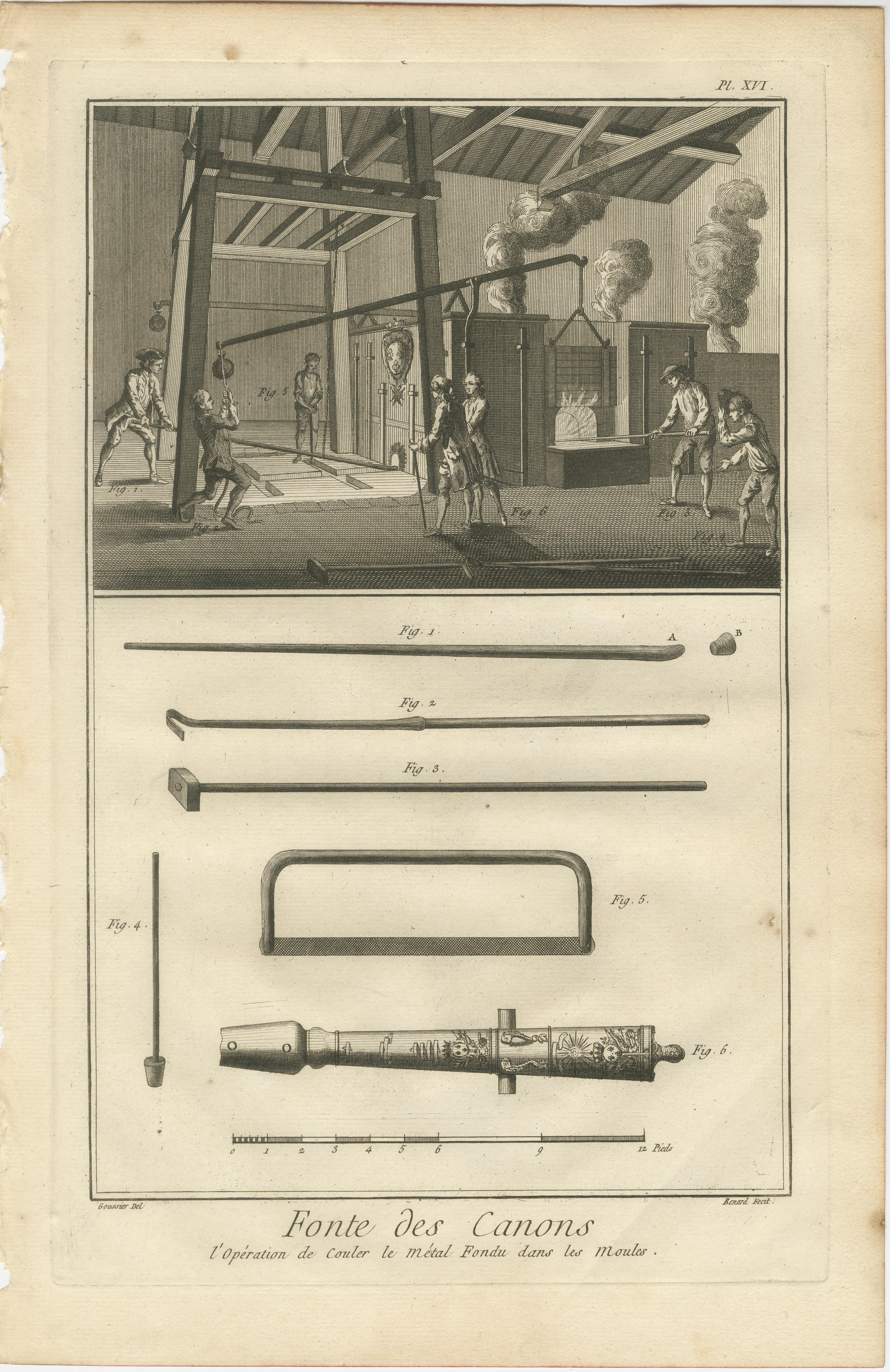 Gravures rares représentant le processus complexe de fabrication de canons, vers 1770 en vente 1