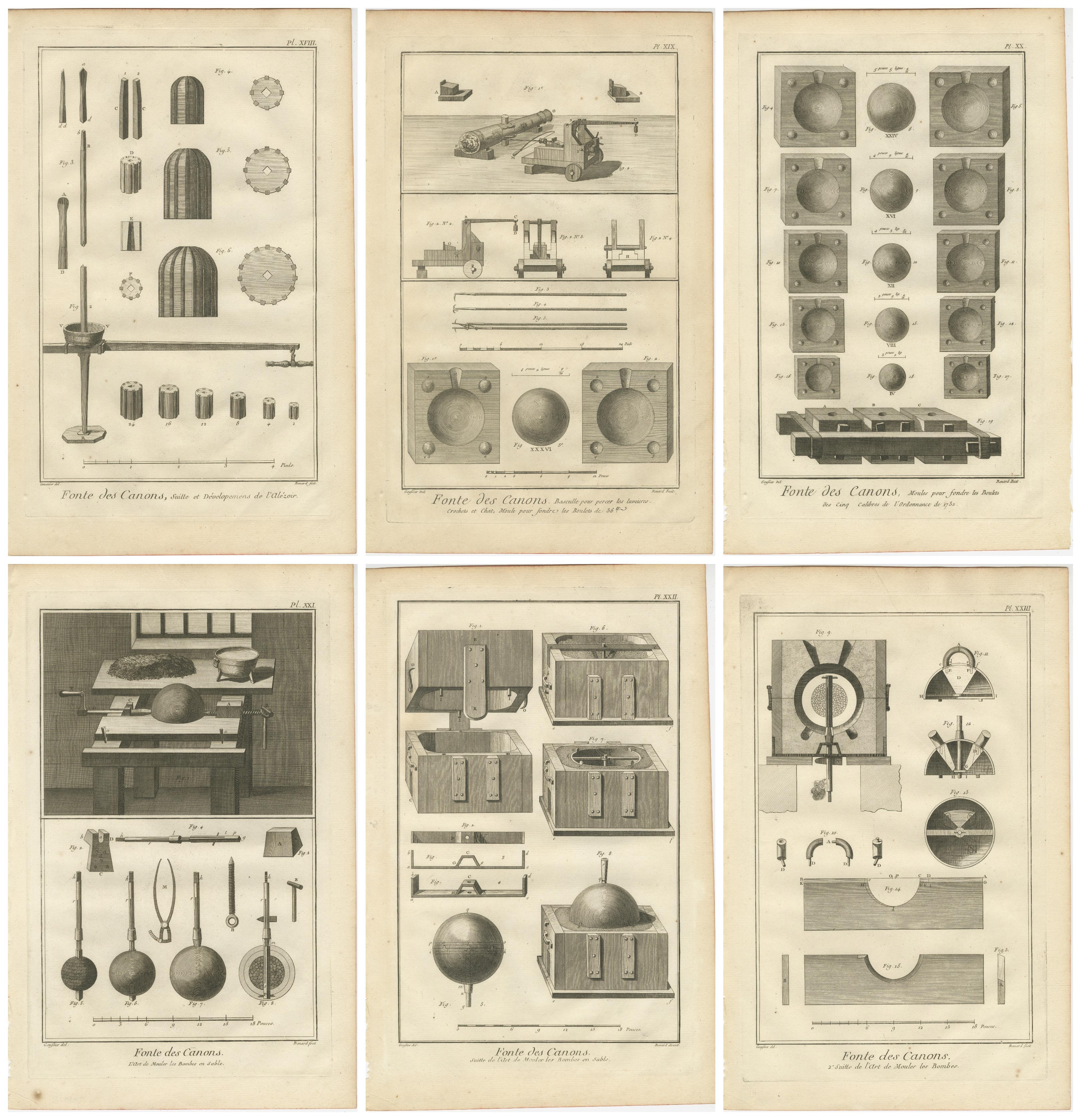Rare Engravings of Cannon Manufacturing and Artillery Casting Techniques, c.1770 For Sale 2