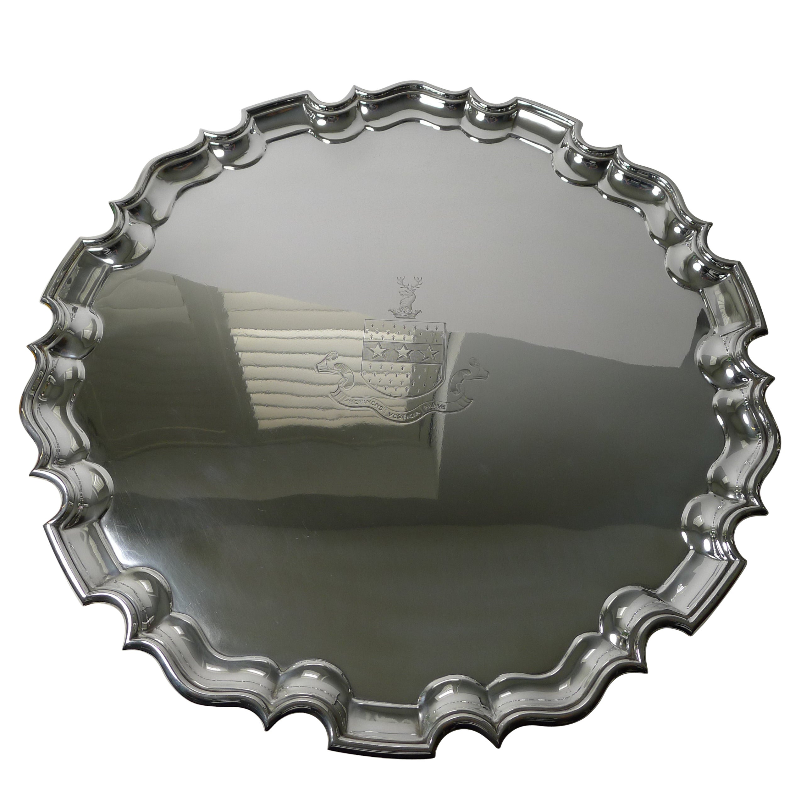 Rare Enormous Silver Plated Salver / Tray C.1900, Lister Family Crest
