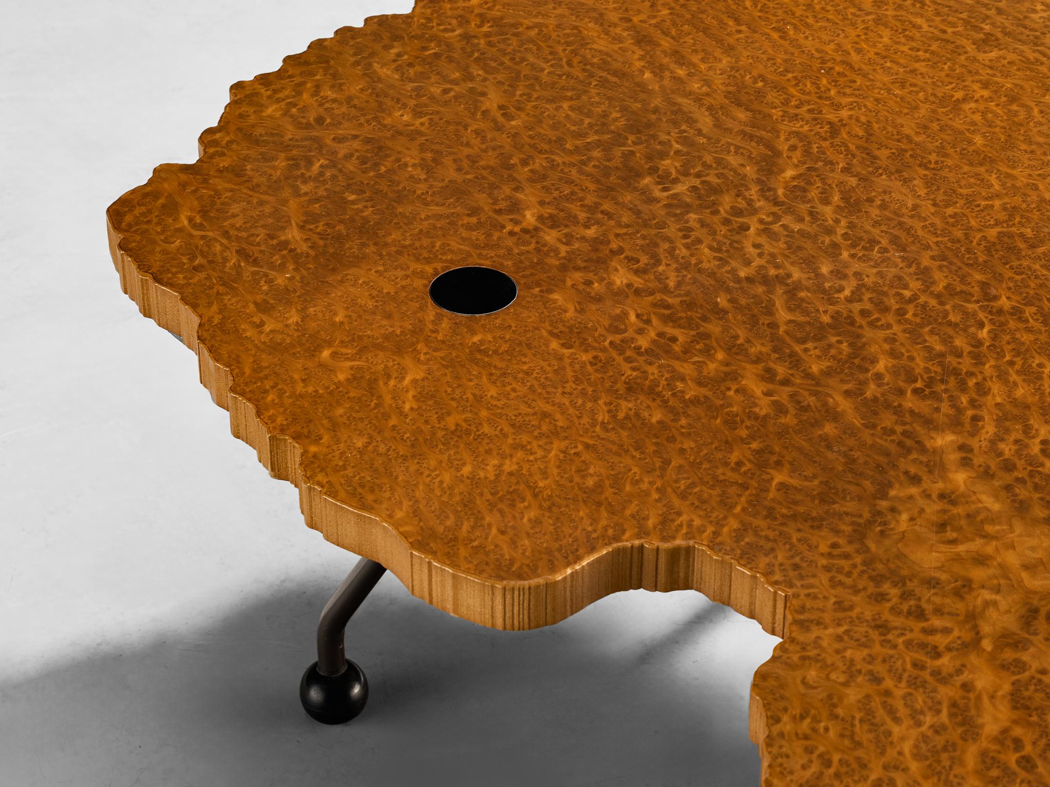 Post-Modern Rare Enzo Testa for Bernini Coffee Table in Walnut Briar Burl and Steel