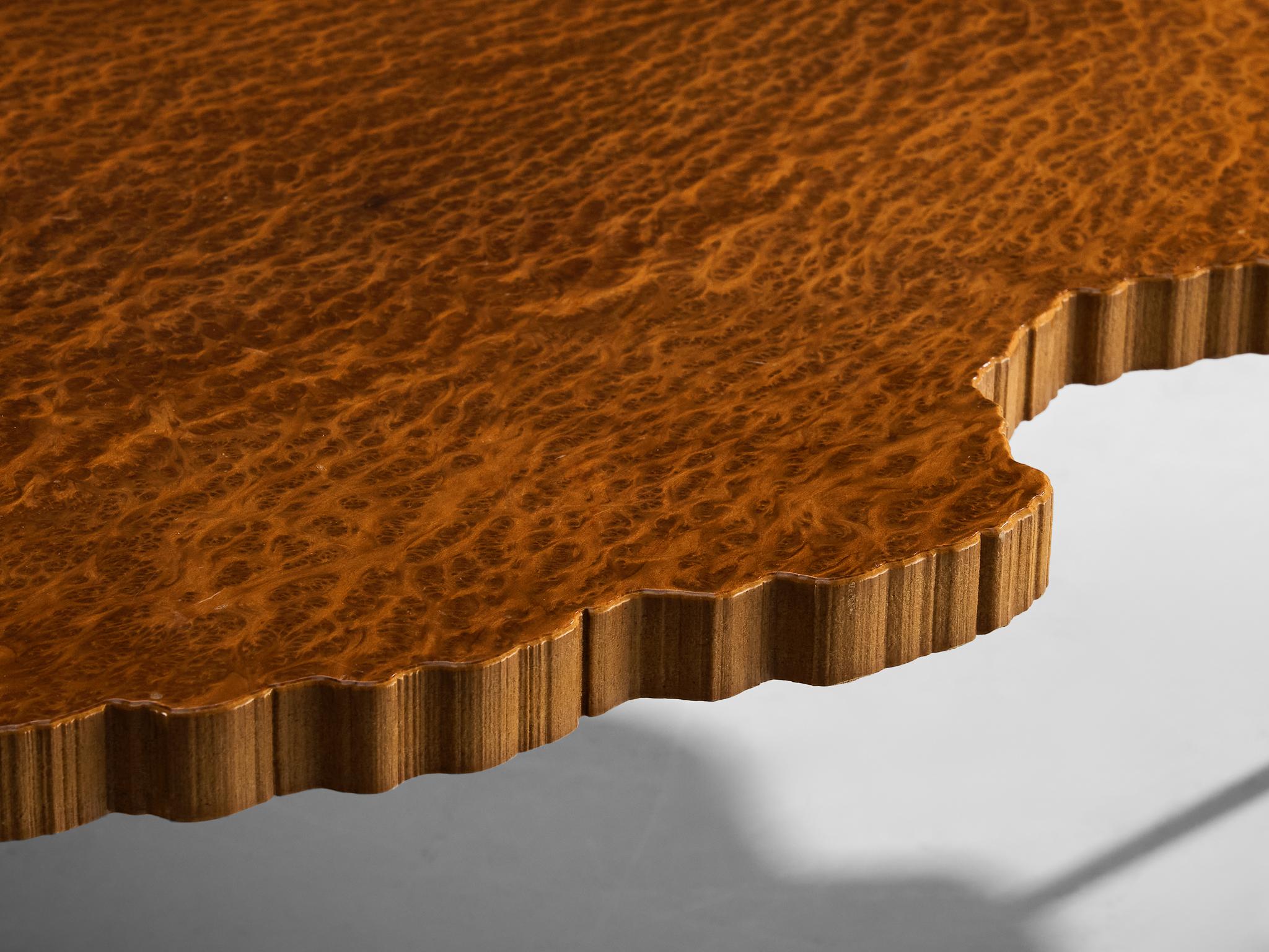 Post-Modern Rare Enzo Testa for Bernini Coffee Table in Walnut Briar Burl and Steel