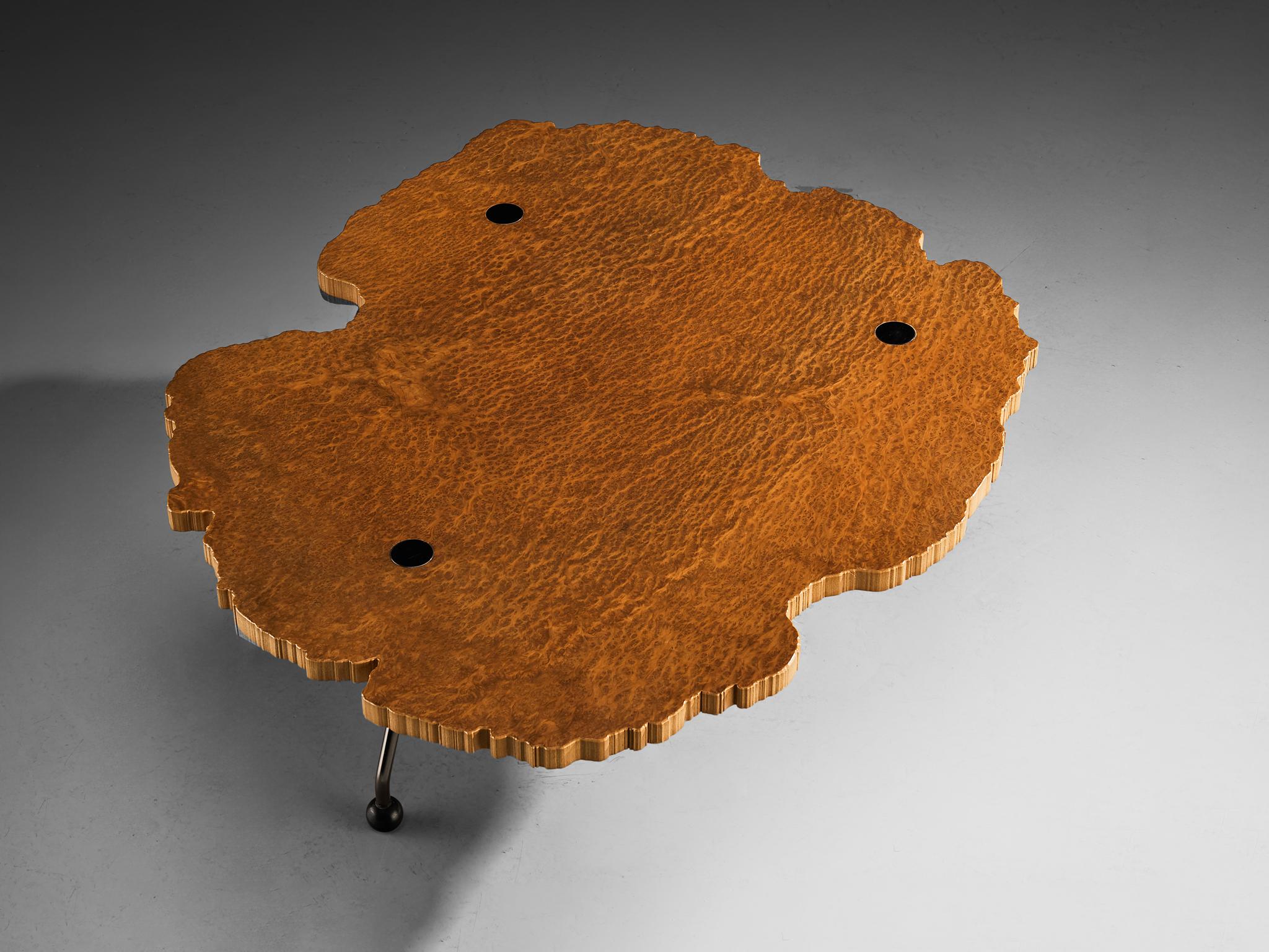 Italian Rare Enzo Testa for Bernini Coffee Table in Walnut Briar Burl and Steel