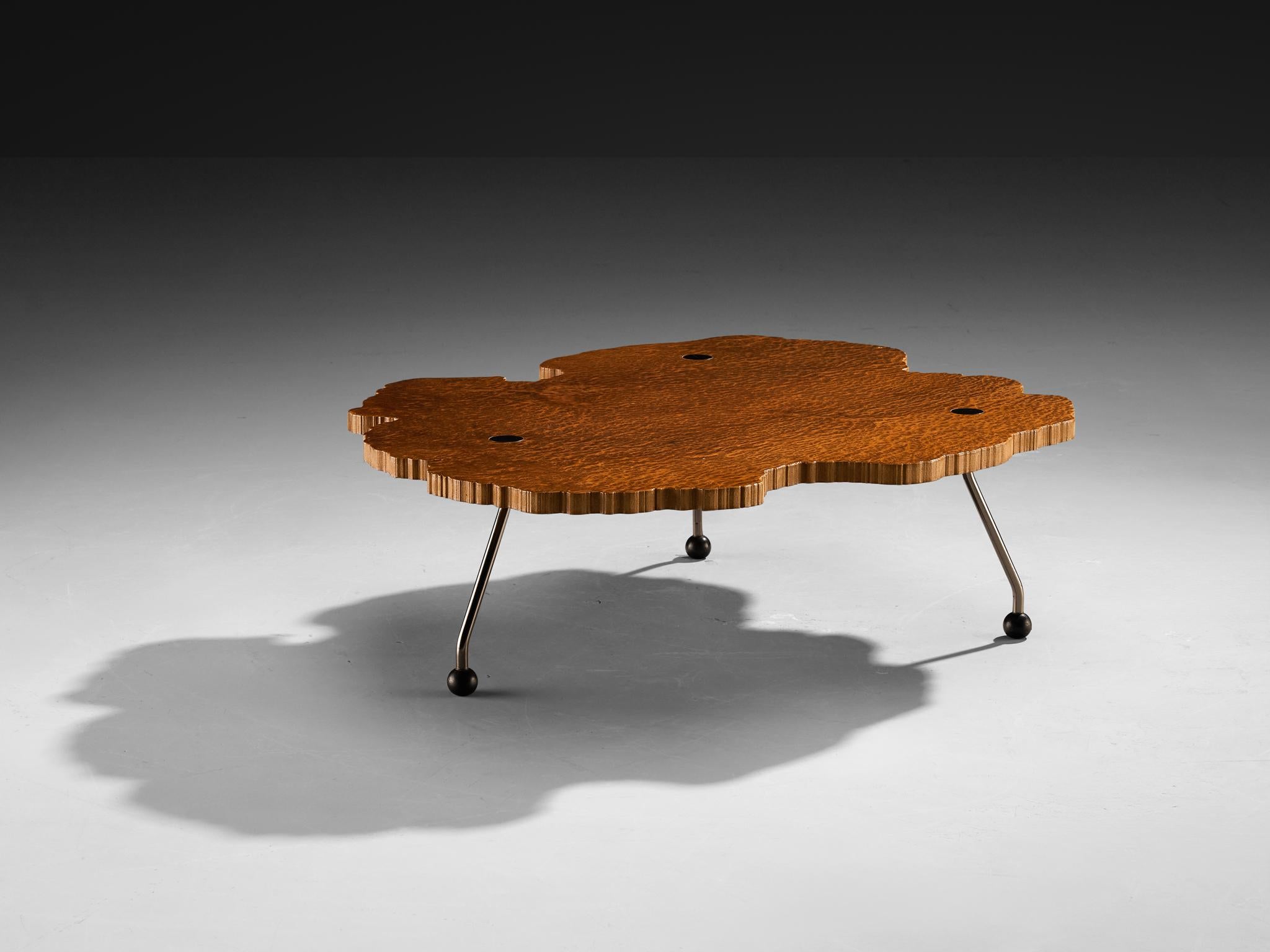 Italian Rare Enzo Testa for Bernini Coffee Table in Walnut Briar Burl and Steel