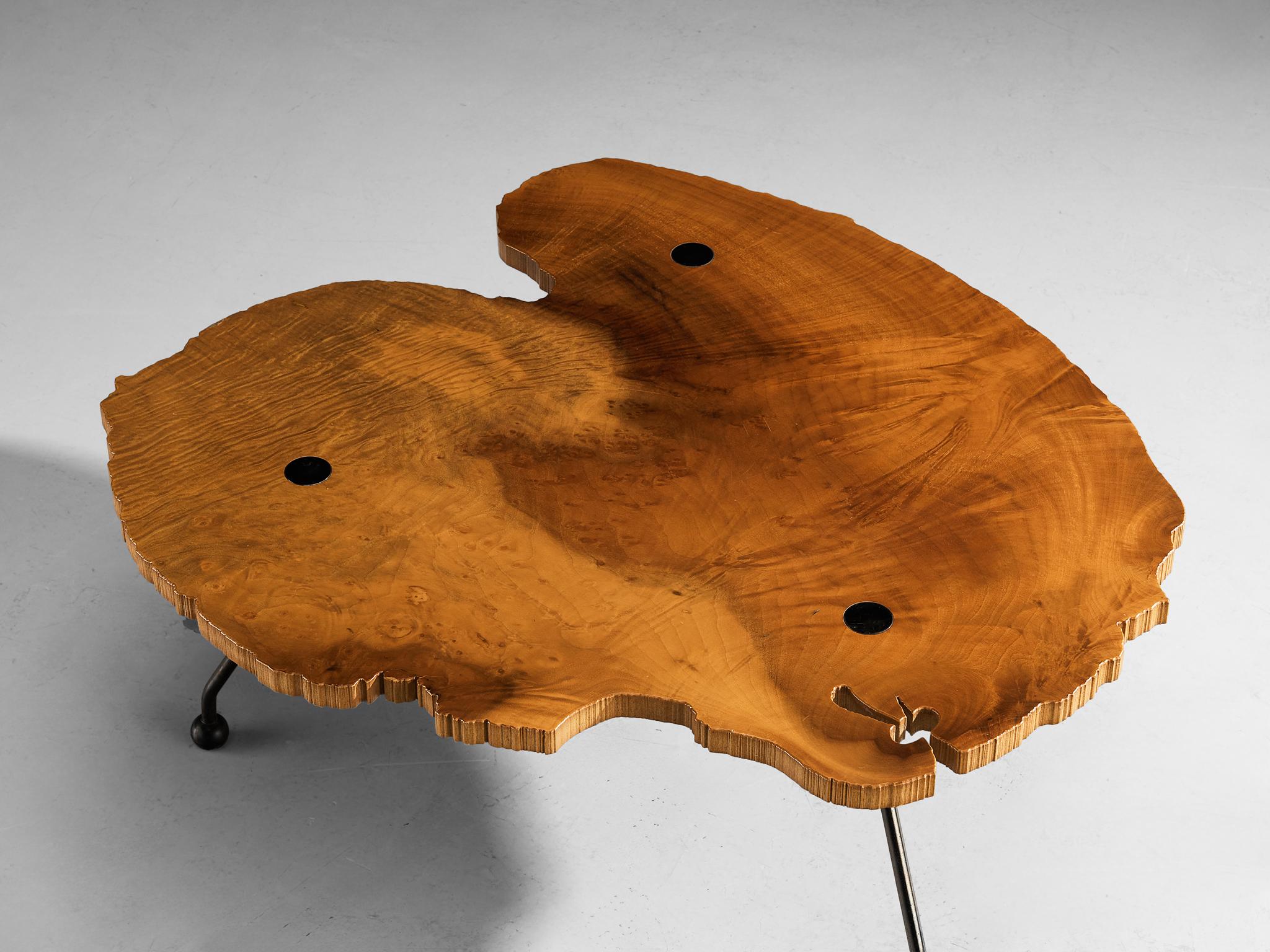 Rare table basse Enzo Testa for Bernini en ronce de noyer et acier Bon état - En vente à Waalwijk, NL