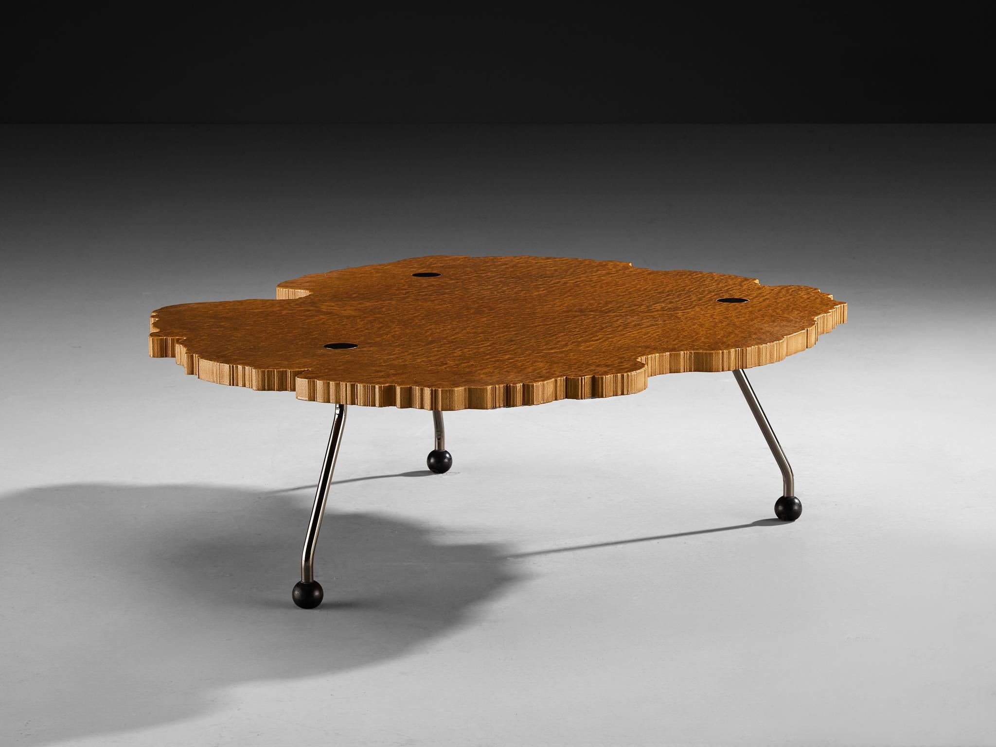 Rare Enzo Testa for Bernini Coffee Table in Walnut Briar Burl and Steel In Good Condition In Waalwijk, NL