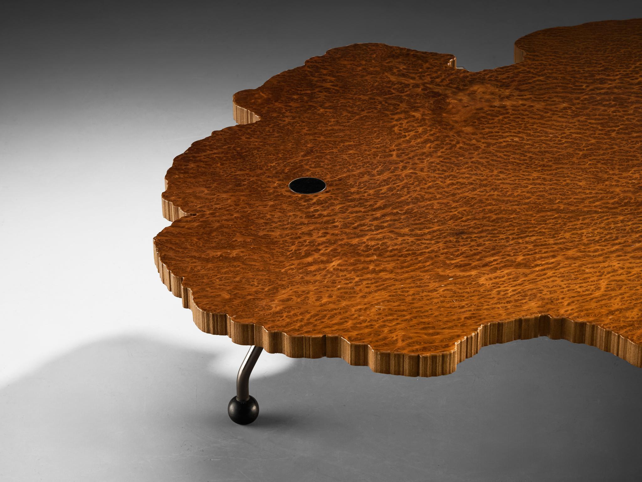 Rare Enzo Testa for Bernini Coffee Table in Walnut Briar Burl and Steel In Good Condition In Waalwijk, NL