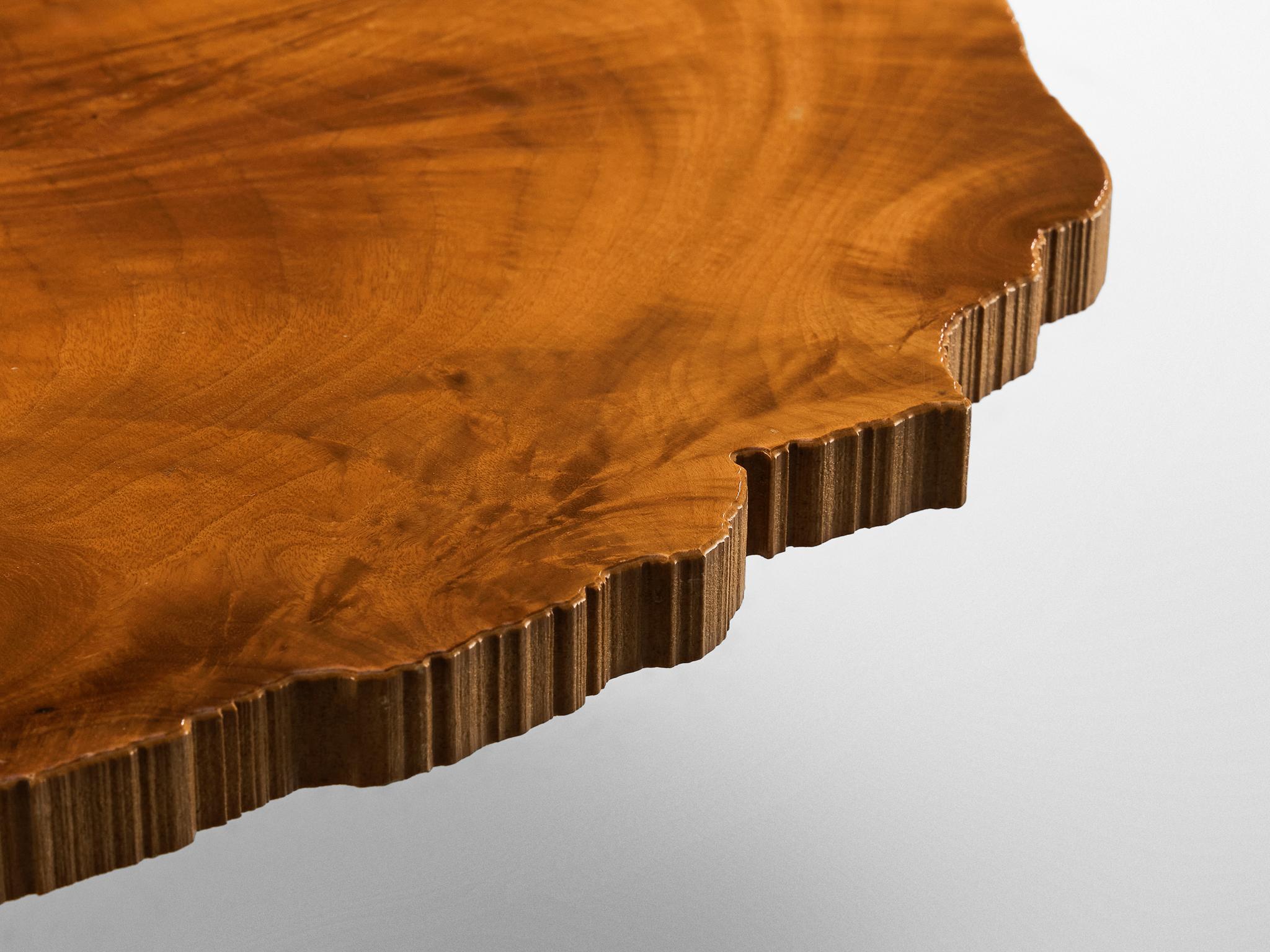Fin du 20e siècle Rare table basse Enzo Testa for Bernini en ronce de noyer et acier en vente
