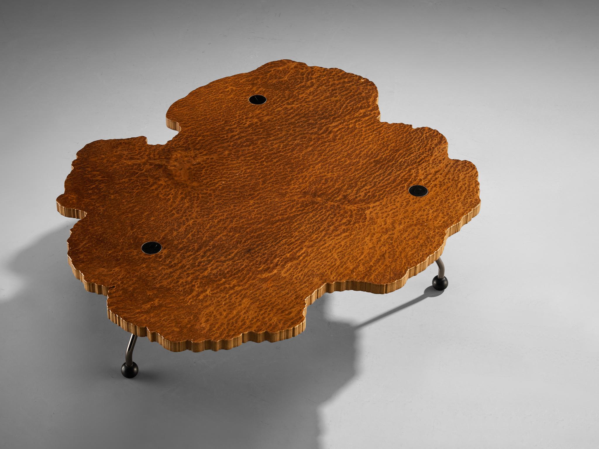 Late 20th Century Rare Enzo Testa for Bernini Coffee Table in Walnut Briar Burl and Steel