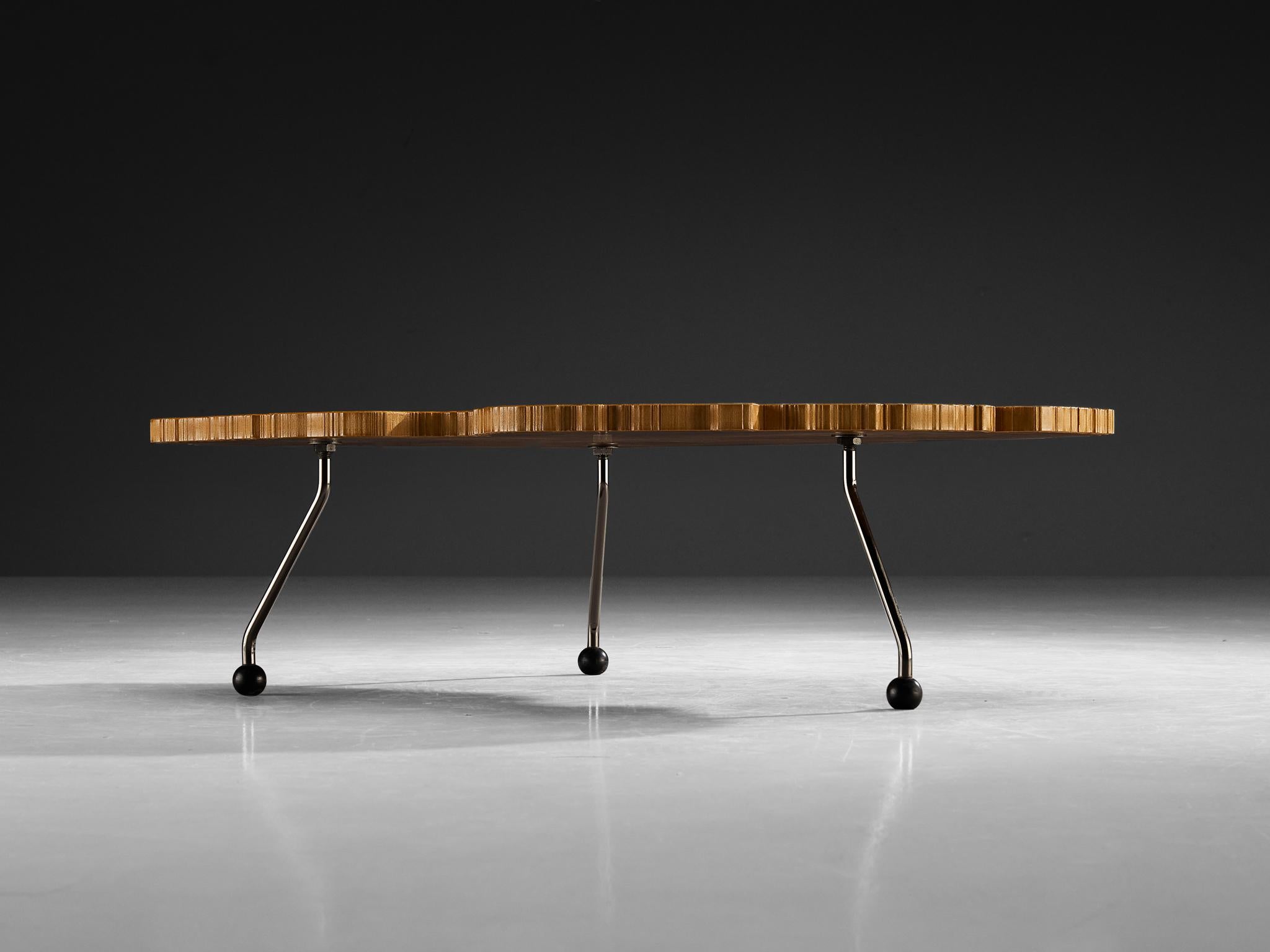Rare Enzo Testa for Bernini Coffee Table in Walnut Briar Burl and Steel 2
