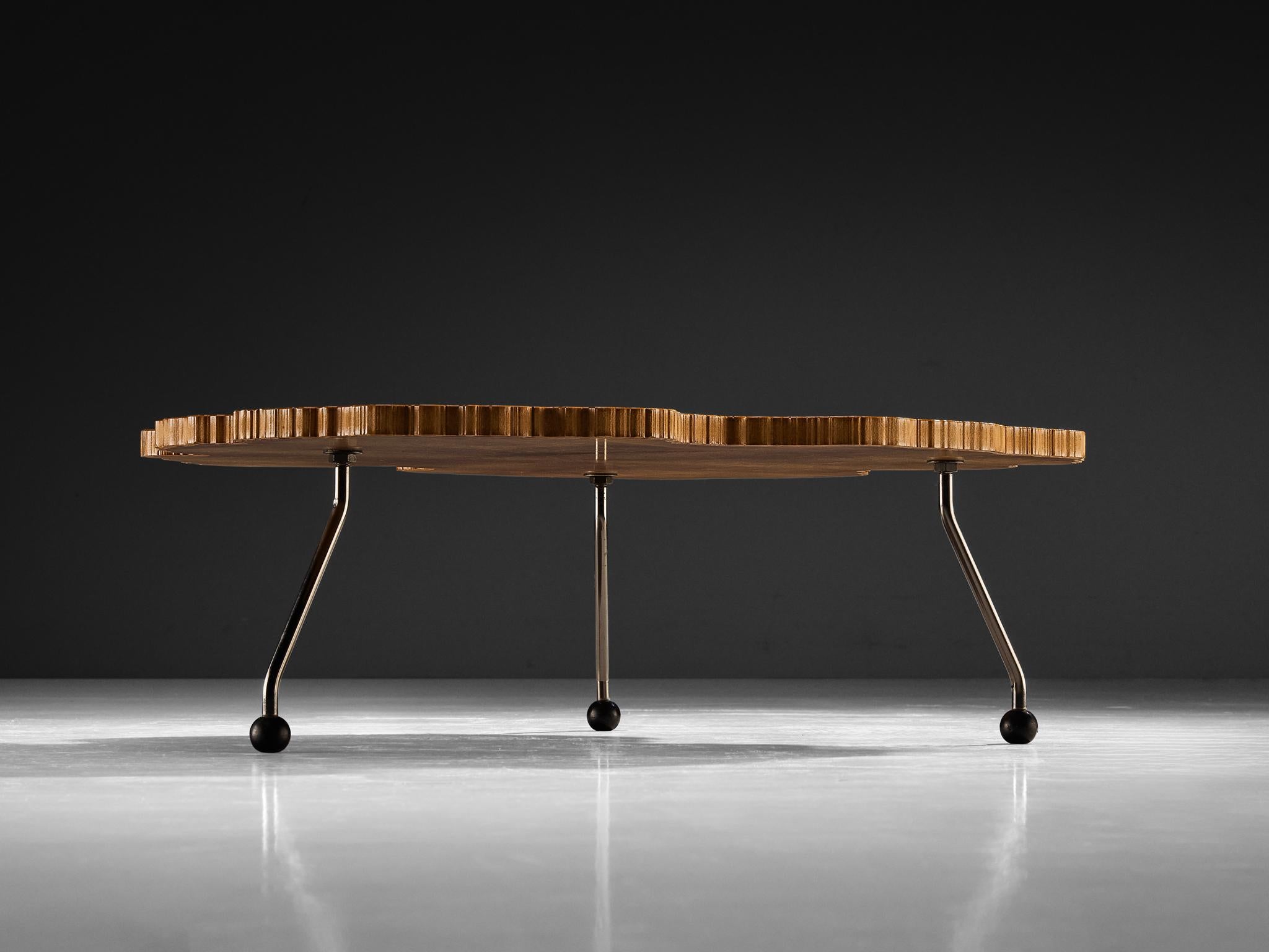 Rare Enzo Testa for Bernini Coffee Table in Walnut Briar Burl and Steel 2