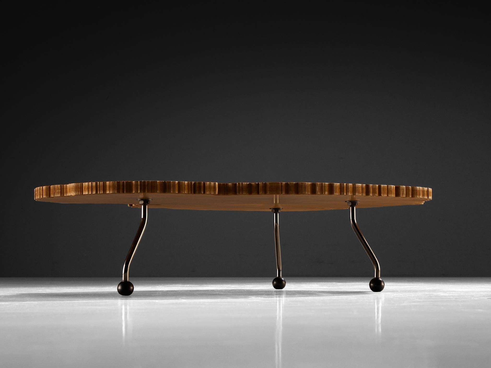 Rare table basse Enzo Testa for Bernini en ronce de noyer et acier en vente 1