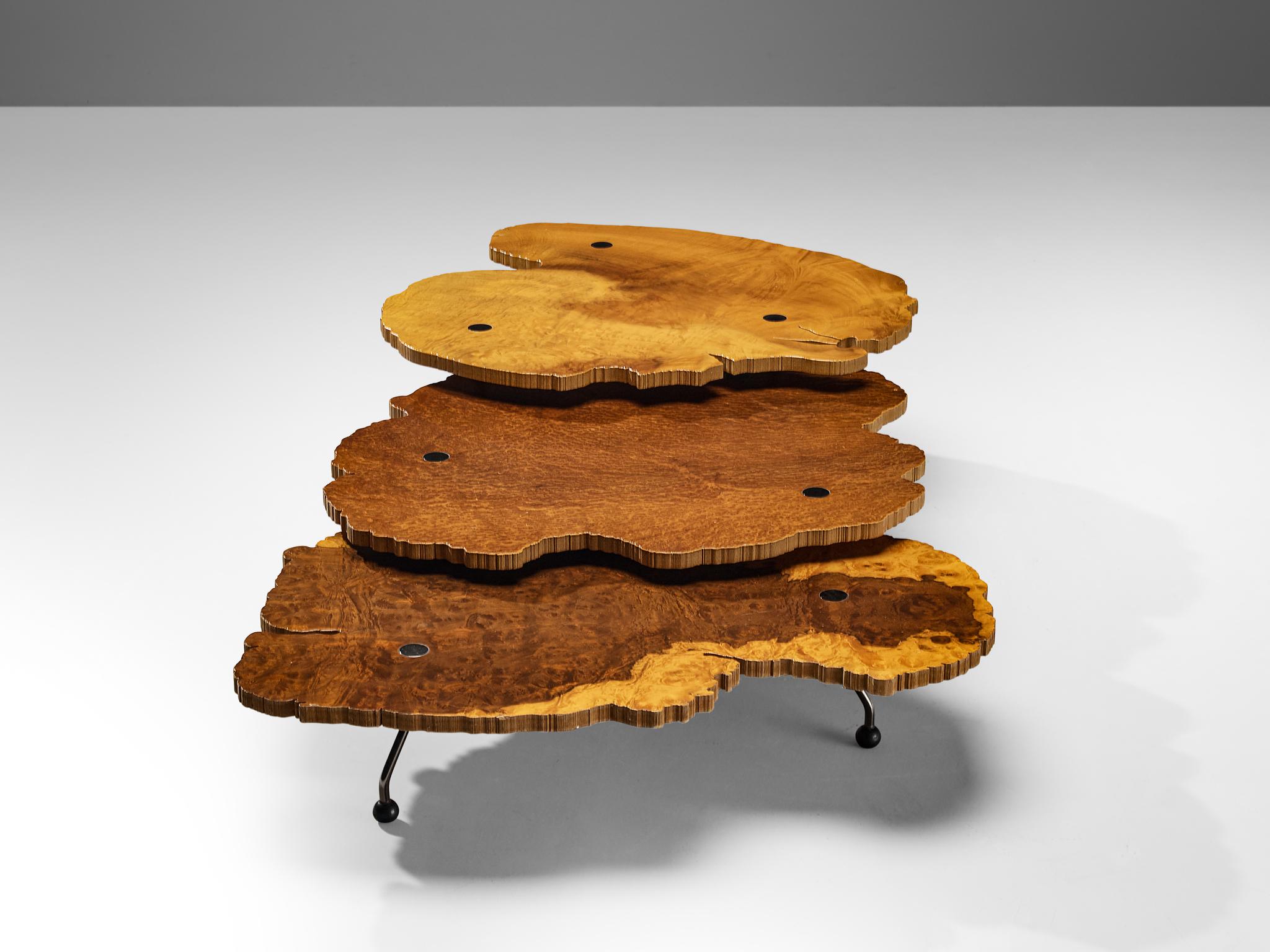 Rare Enzo Testa for Bernini Coffee Tables in Walnut Briar Burl and Steel  In Good Condition For Sale In Waalwijk, NL